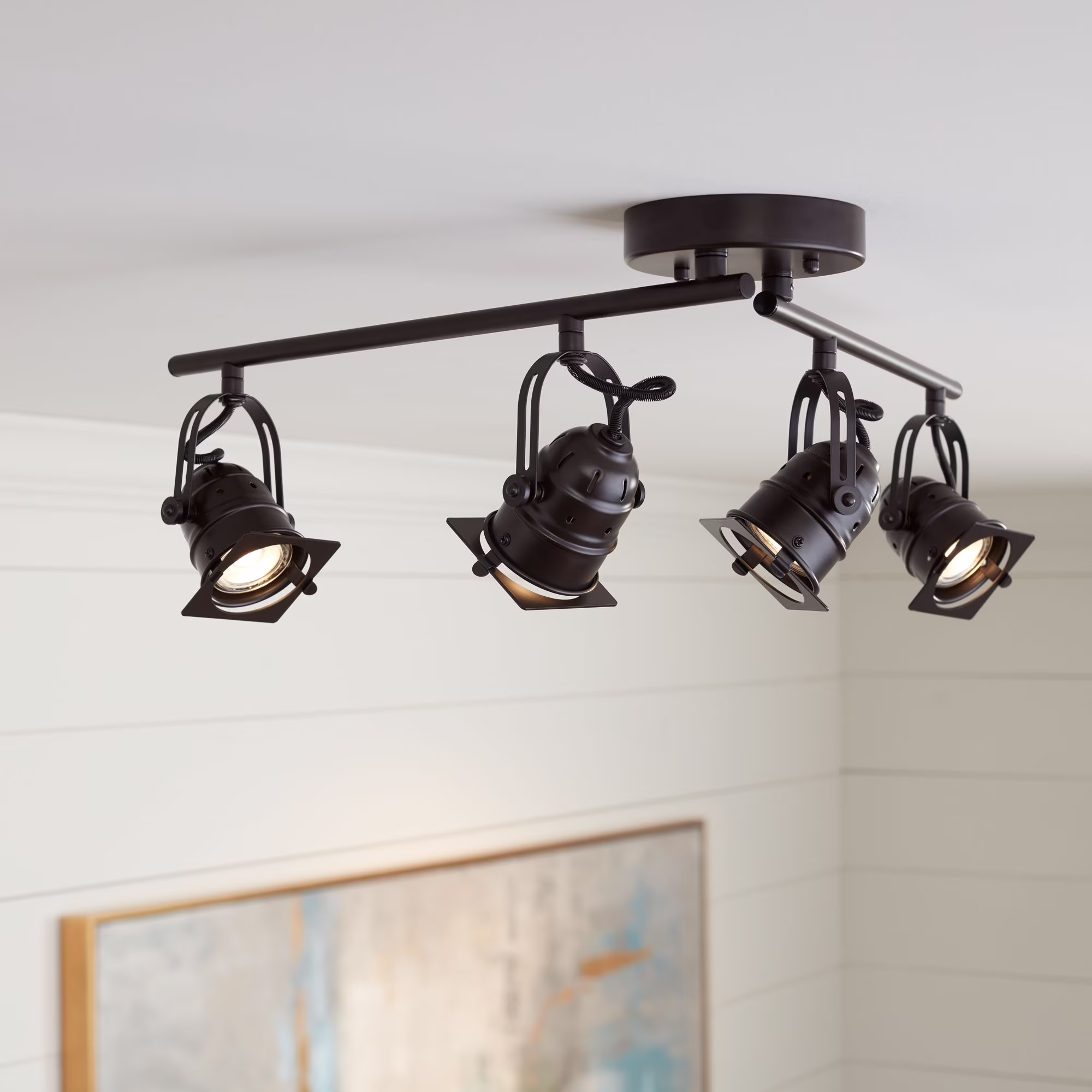 Pro Track Hamilton 4-Head LED Ceiling Track Light Fixture Kit Swing Arm Spot Light Black Bronze Finish Modern Kitchen 23 1/4" Wide