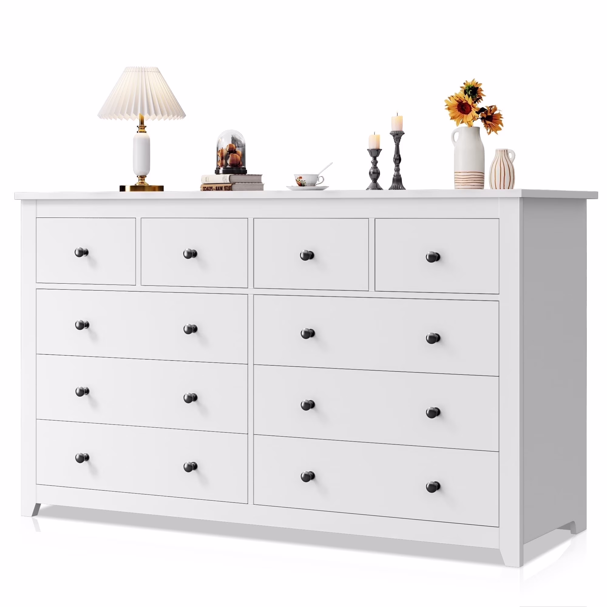 EnHomee White Dresser for Bedroom with 10 Drawers Modern Wood Dressers Chests of Drawers Wide Dresser for Adults