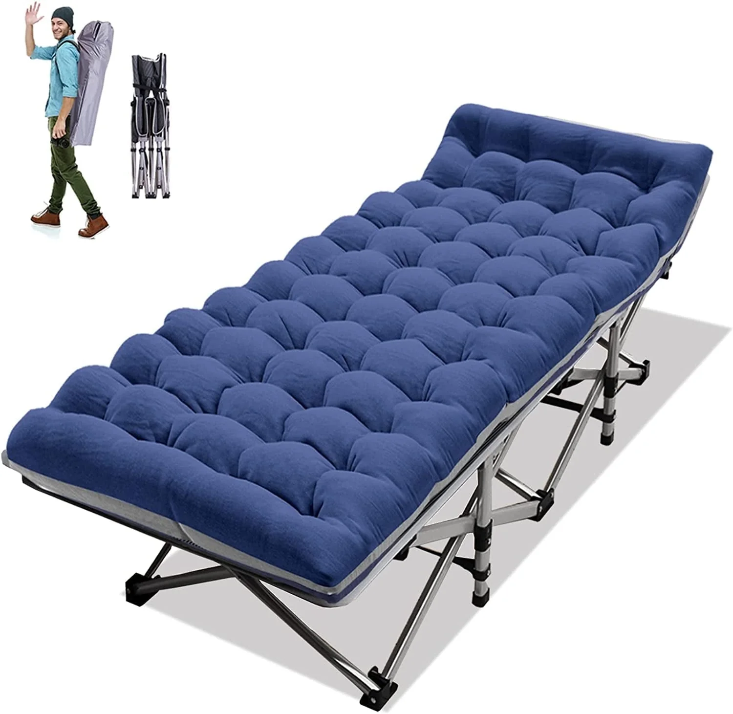 Slsy Folding Camping Cot for Adults, Folding Cot Bed for Sleeping with 2 Sided Mattress & Carry Bag, Tent Cot, Supports 880 lbs
