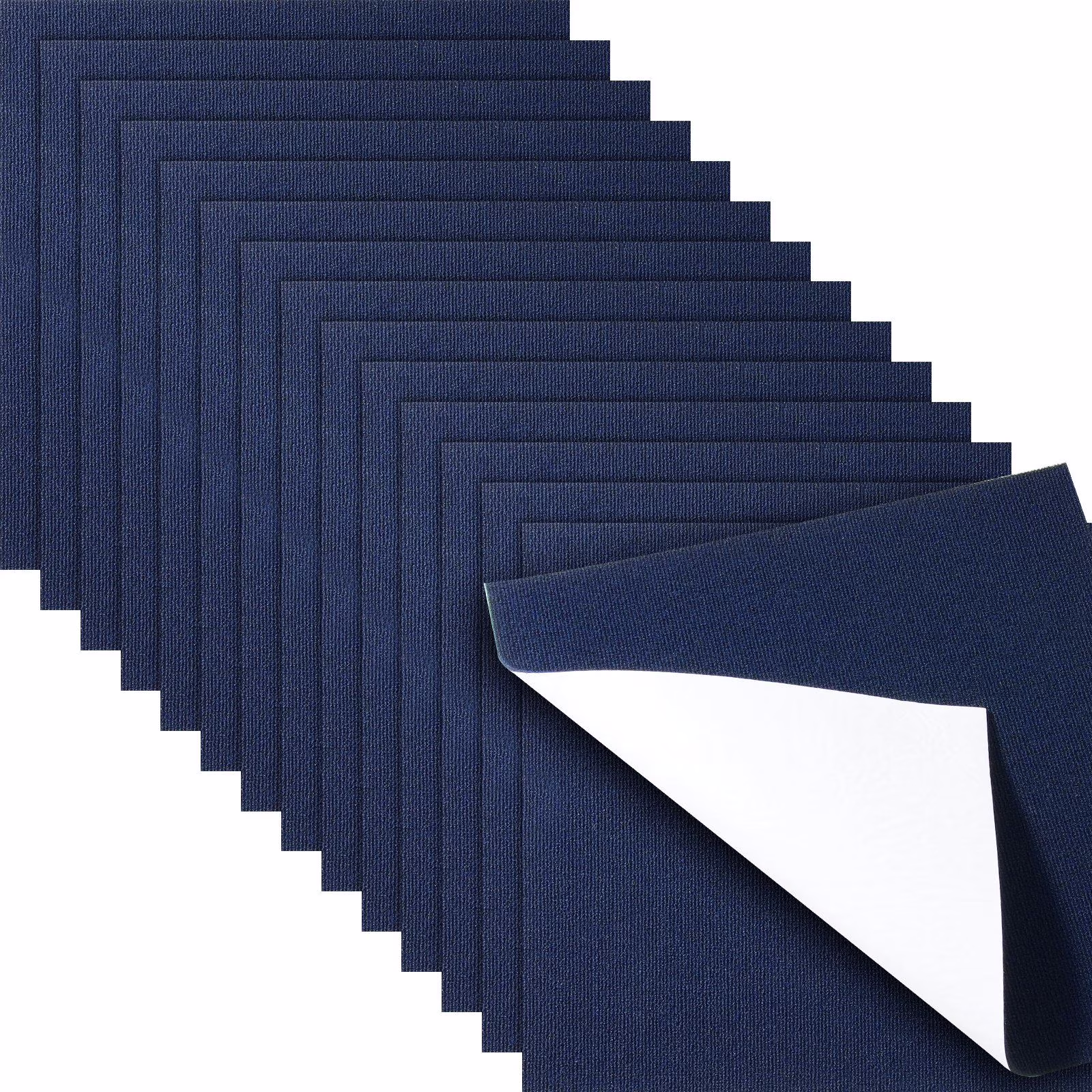 Carpet Tiles Peel and Stick, 24' x 24' Squares Self Adhesive Carpet Floor Tile, Soft Padded Carpet Tiles, Easy Install DIY for Bedroom Living Room Indoor Outdoor (15Tiles, Dark Blue)