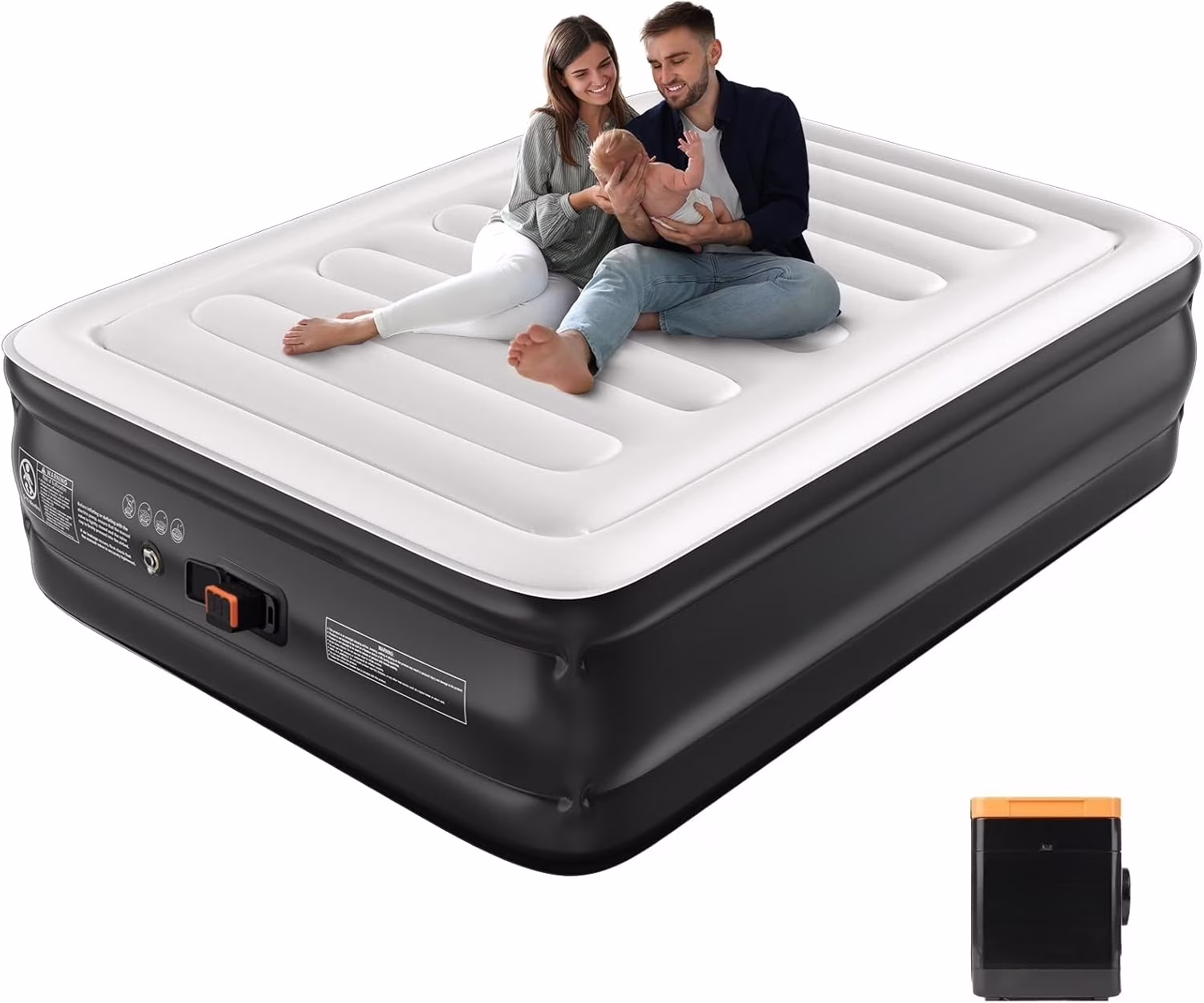 2000mAh Battery Pump Queen Air Mattress: 18" Raised Portable Air Bed for Camping/Home/Guest