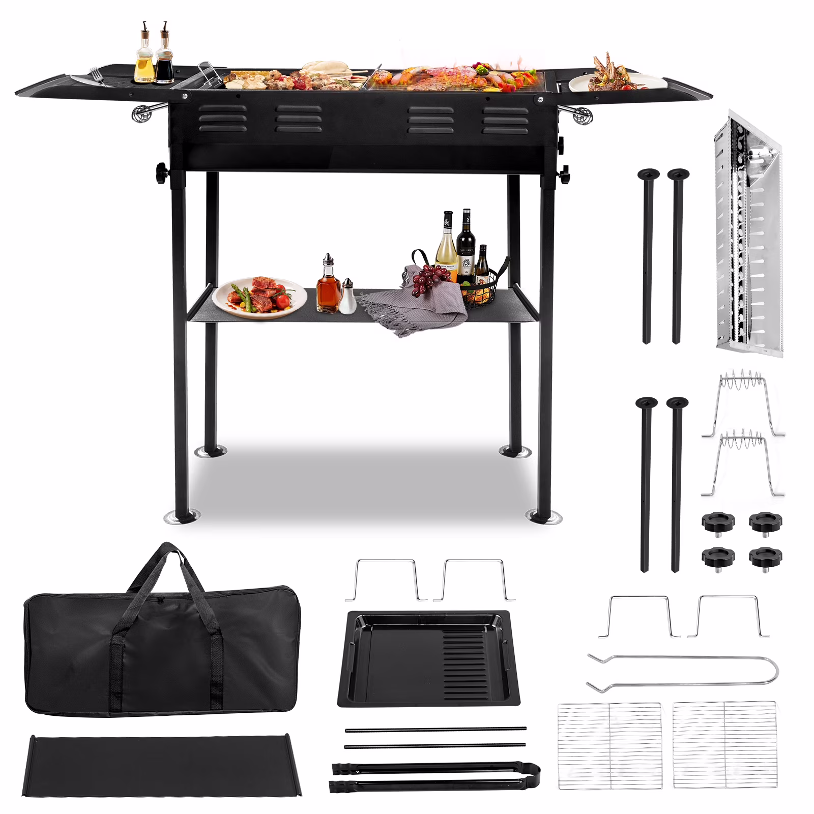 Portable 28.5" Foldable Charcoal Grill for Outdoor BBQ, 2-in-1 Hibachi Grill & Griddle with Adjustable Height, 10-Min Assembly Camping Grill for Backyard, Picnic, Travel