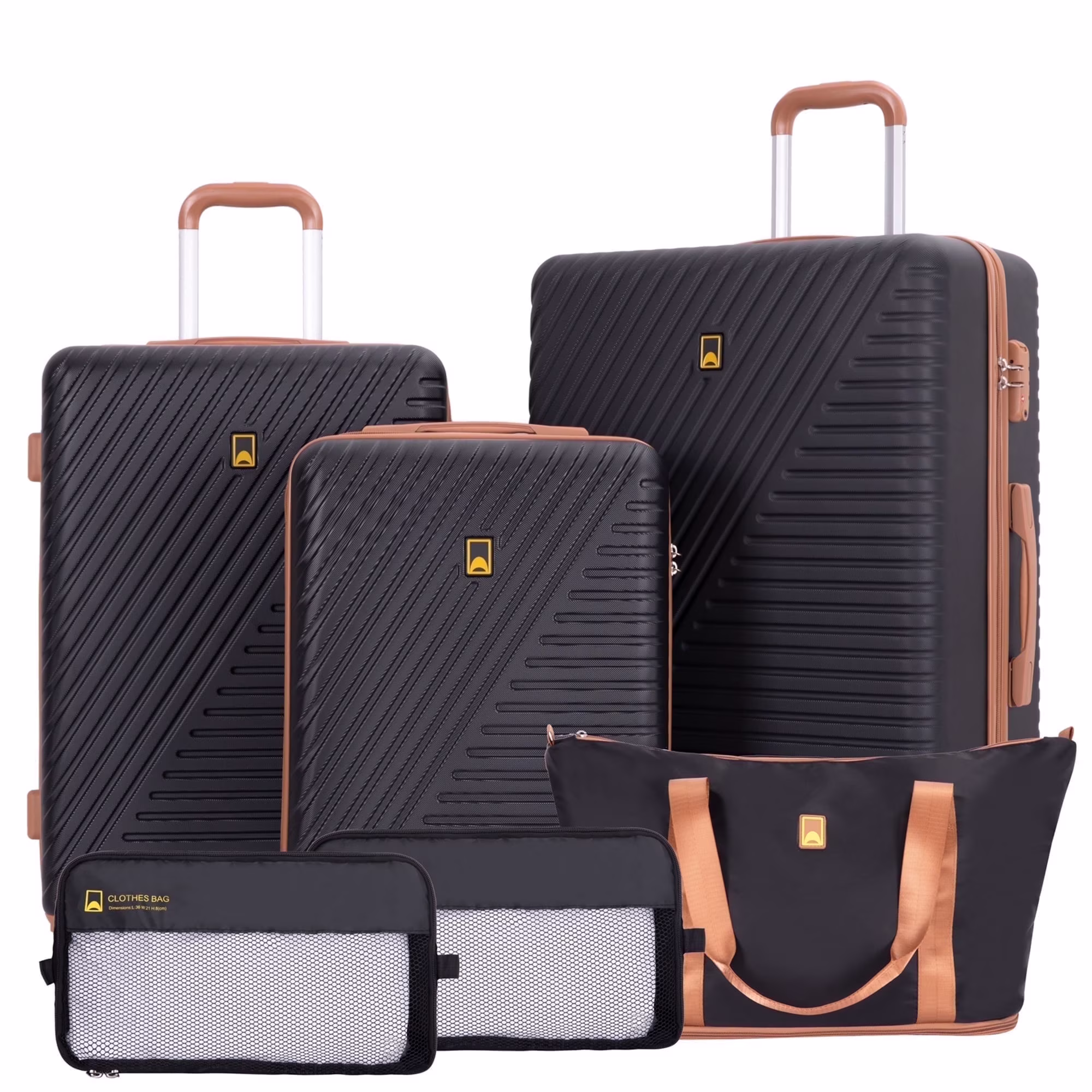 Landisun Luggage Sets 6 Piece Hardshell ABS Suitcase Set with TSA Lock, Travel Luggage with Portable Bag, Black