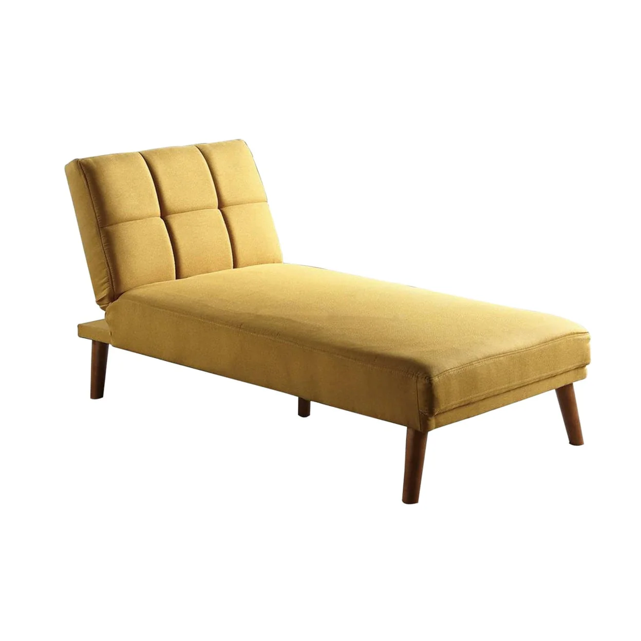Gina 62 Inch Modern Adjustable Chaise, Square Tufting, Tapered Legs, Mustard