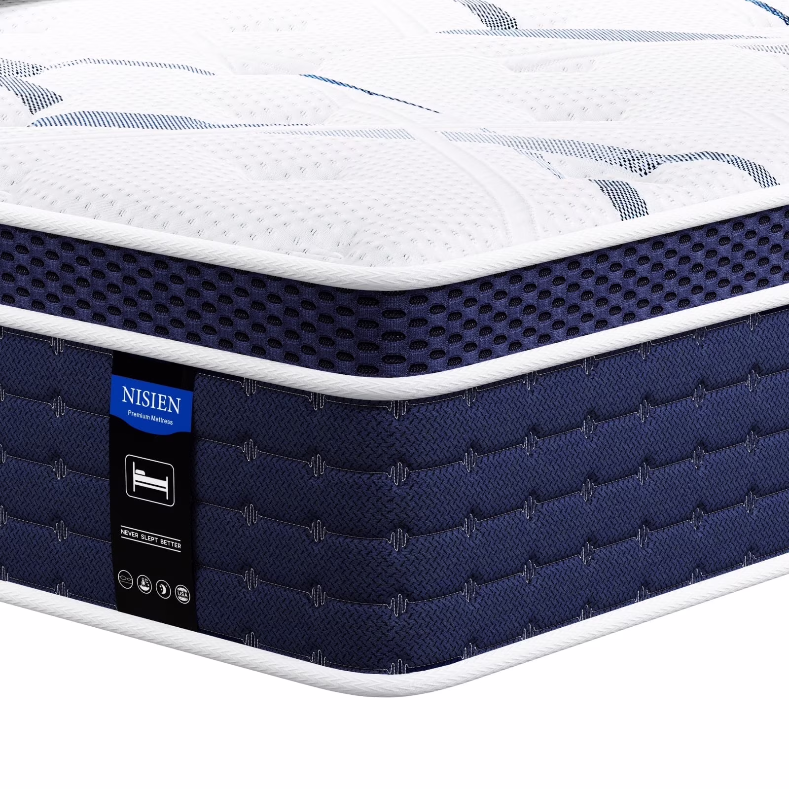 Nisien Hybrid Mattress, 14", Gel Memory Foam, Queen, Medium, Pocketed Coils, White