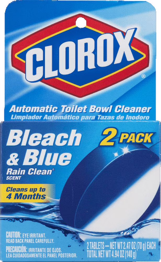 Clorox Automatic Toilet Bowl Cleaner Tablets, Bleach & Blue - Rain Clean (Pack of 48)