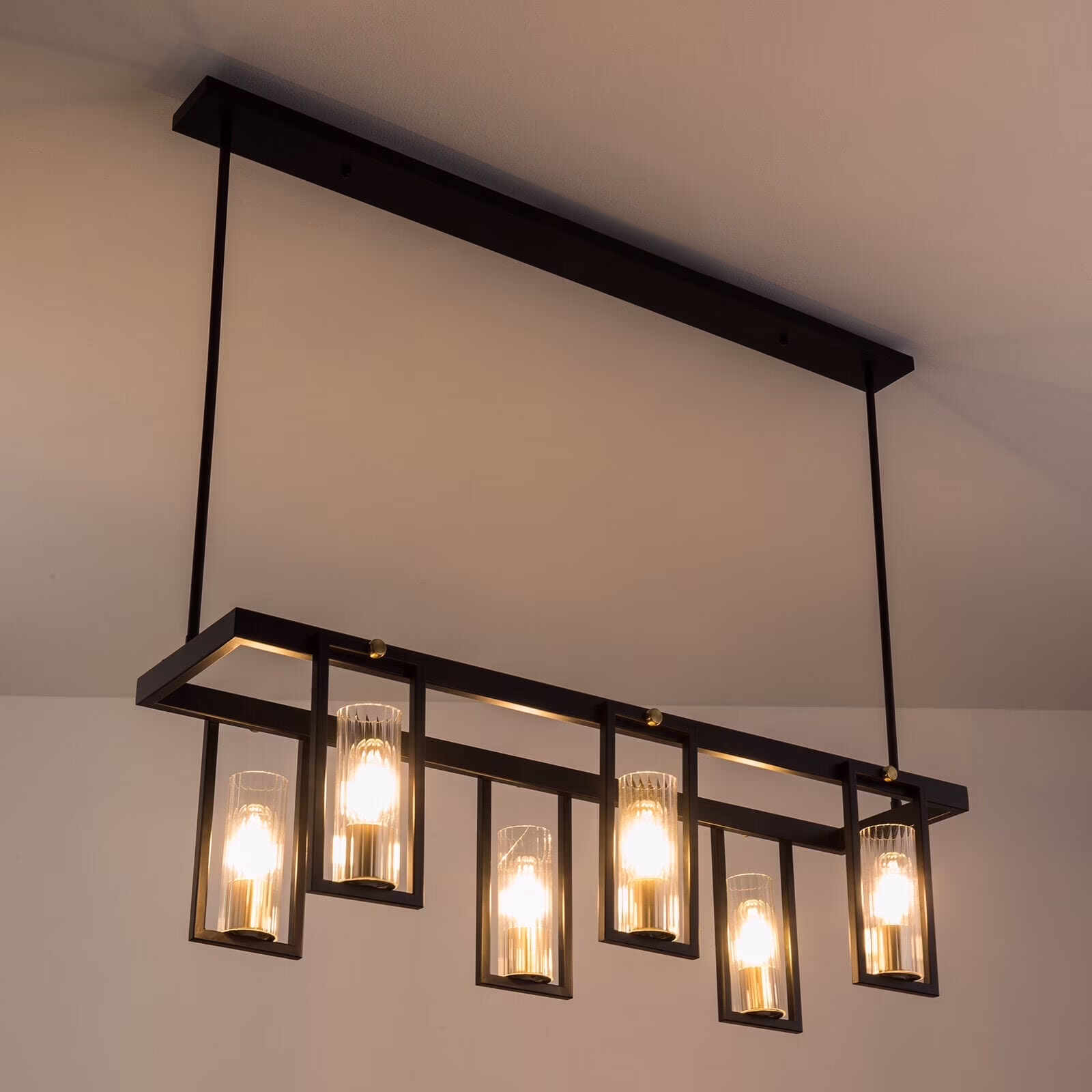 Gold Finish 6-Light Kitchen Island Lighting, Modern Linear Pendant Light Fixture
