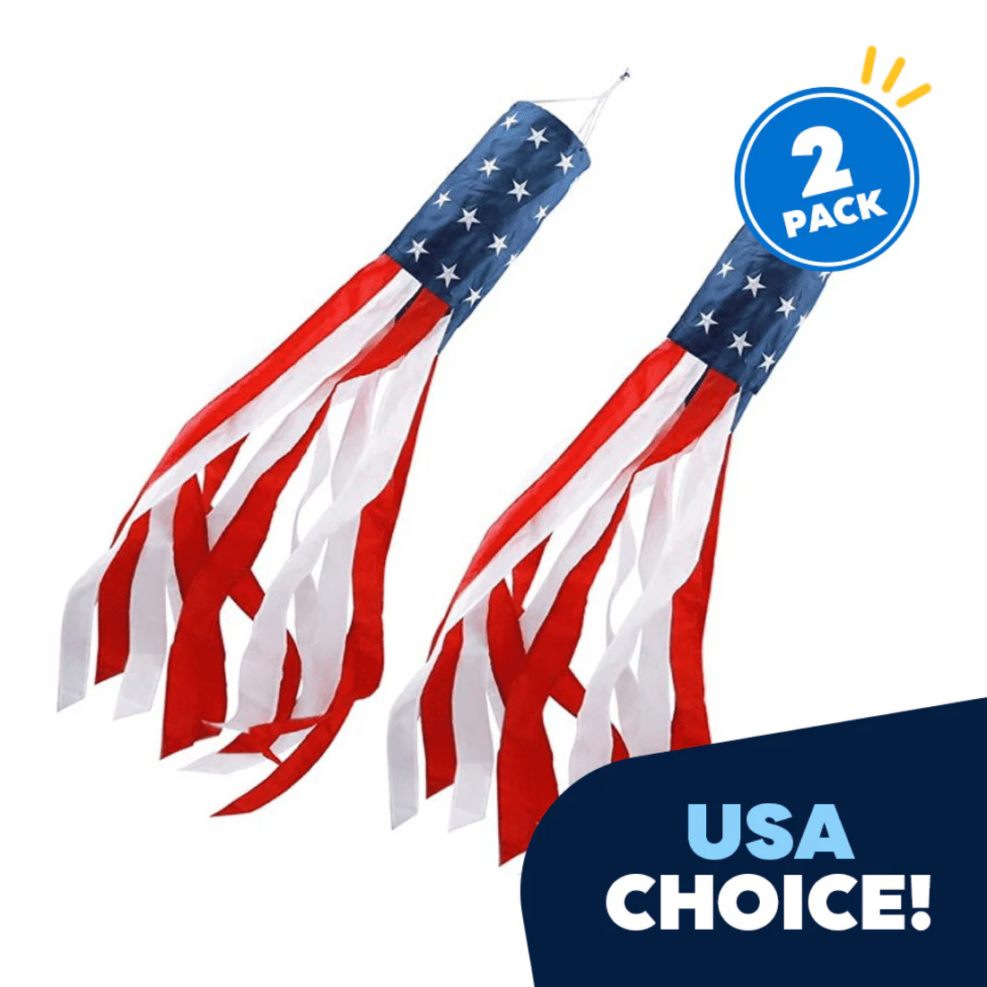 Jeexi 59 Inch American Flag Windsock, Set of 2 - Embroidered Stars 4th of July Stripes USA Flags Patriotic Outdoor Decorations Fade Resistant Memorial Day Hanging Banners