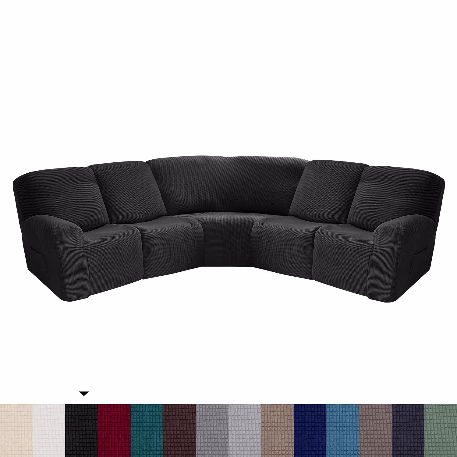 SHANNA 5 Seat Recliner Sofa Covers 7 Piece Jacquard Stretch Soft 5-Seater Corner Reclining Sofa Covers L-Shaped Sectional Couch Slipcovers Furniture Protector, Black