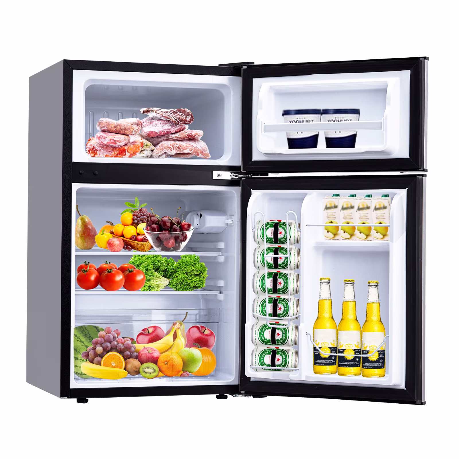 M optimized 3.2 Cu. Ft Mini Fridge with Freezer, Small Refrigerators Double Door, 5 Adjustable Thermostat Settings, Compact Internal Freezer with Crisper Drawer for Apartment Dorm