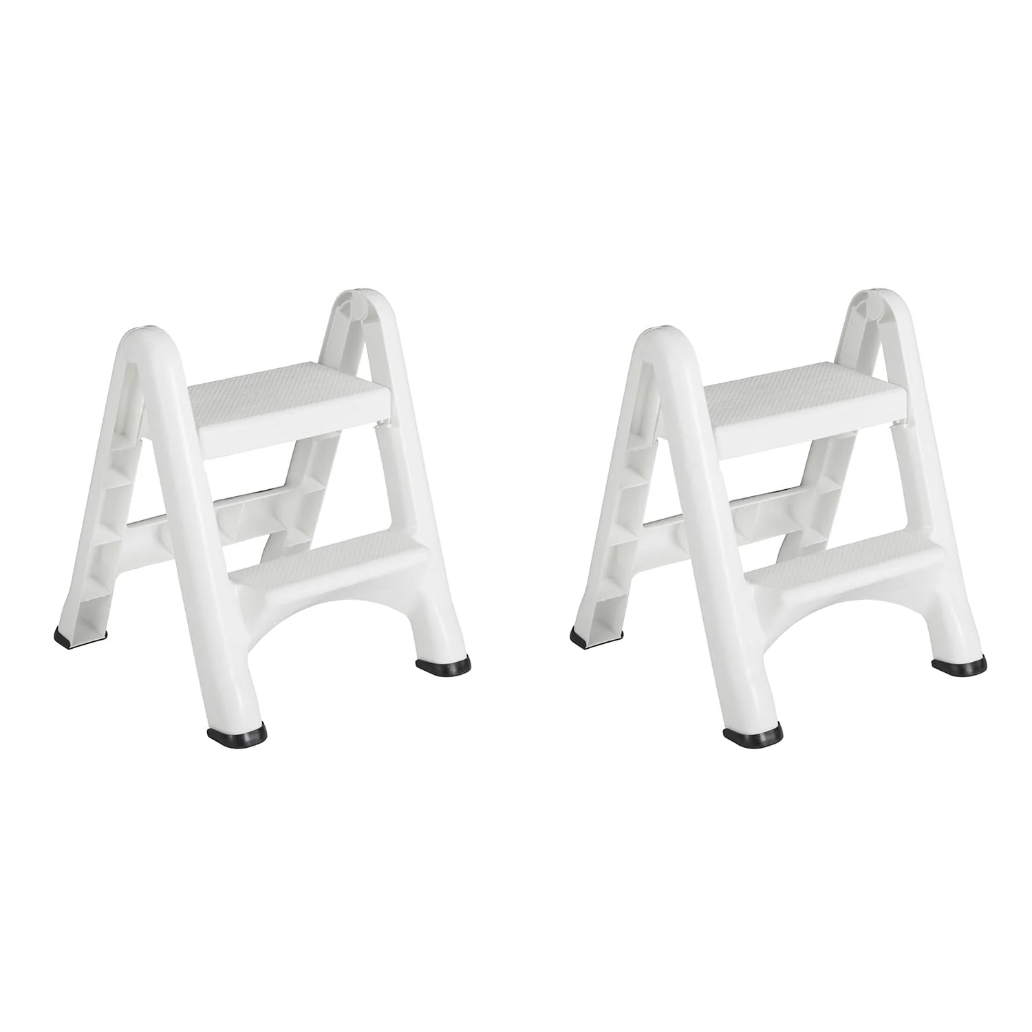 Rubbermaid EZ Two Step Durable Folding Plastic Ladder Step Stool, White (2 Pack)