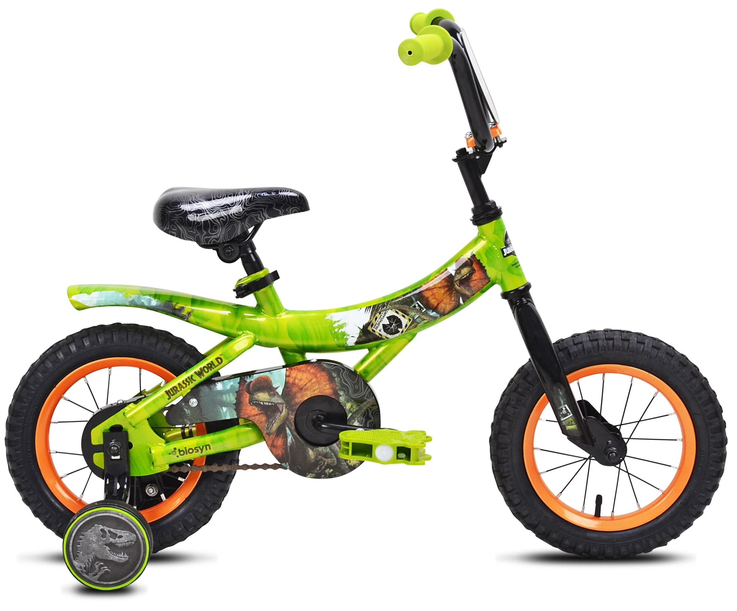 Jurassic World�?12-inch Raptor Boy's Bicycle with Training Wheel, Green and Orange