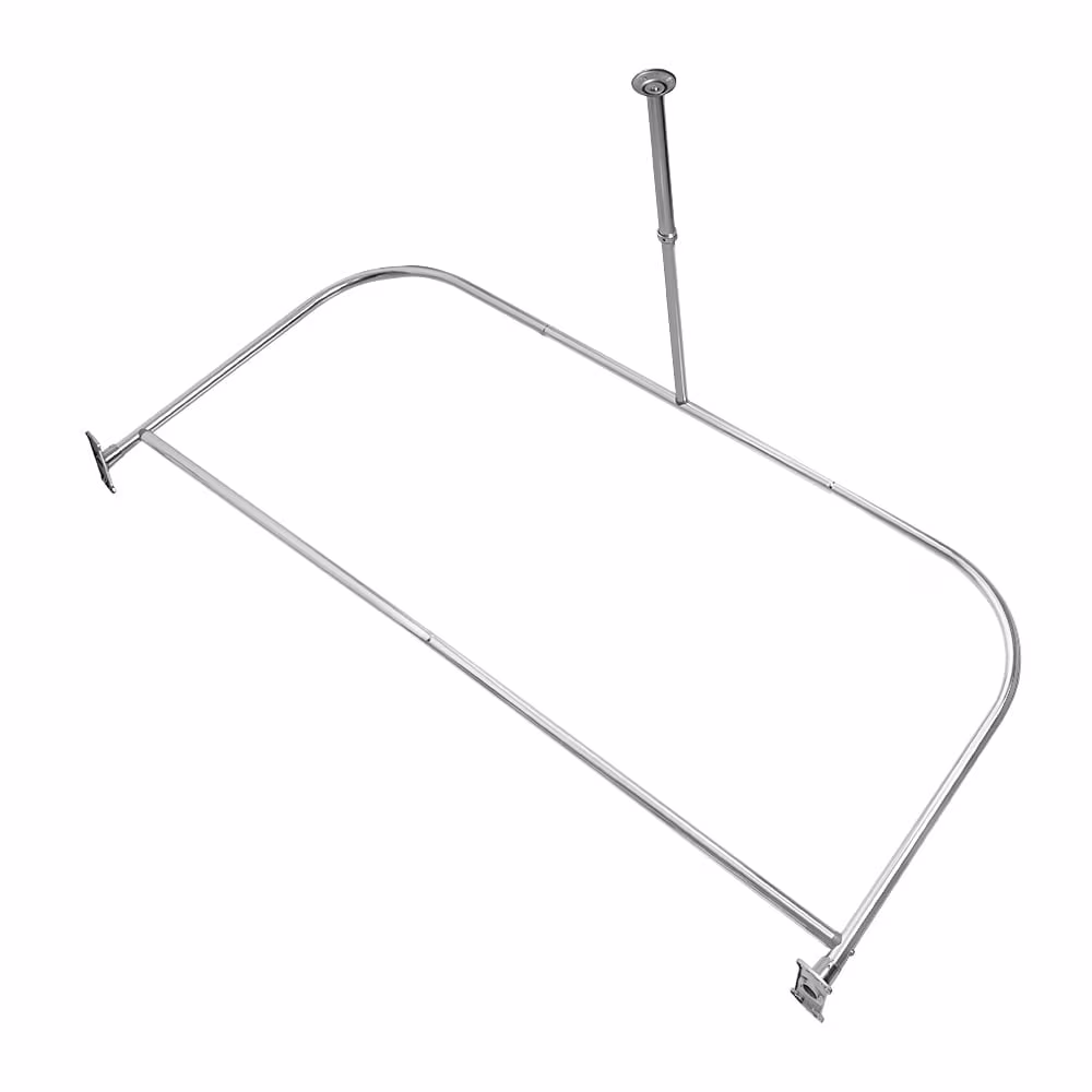 Utopia Alley Rustproof Wall Mounted Aluminum D-shape Shower Rod With Ceiling Support for Freestanding Tubs, 60 Inch Large Size by 25 Inch, Chrome