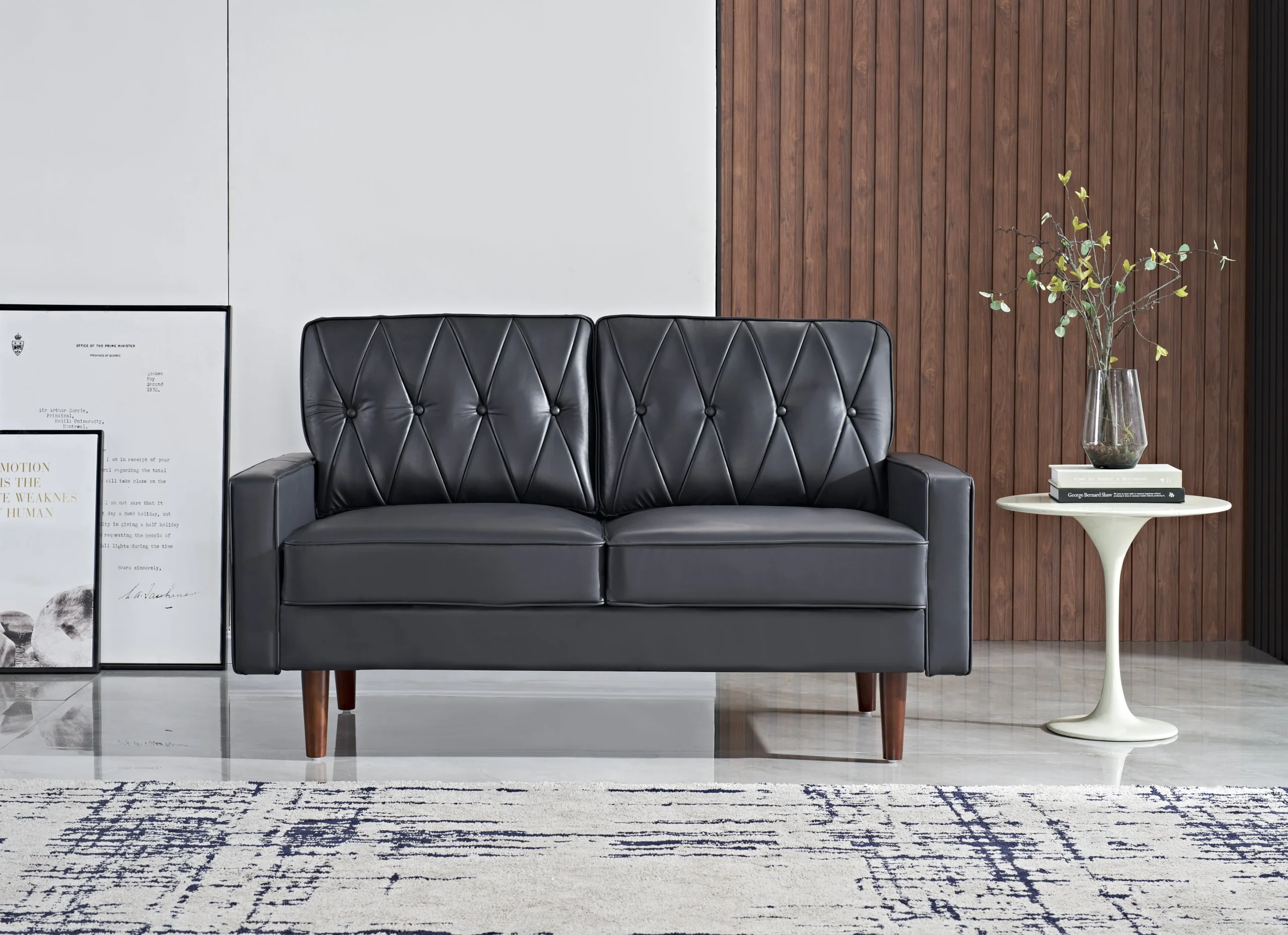 Uspridefurniture Acire 57.5" Faux Leather Cushion Back Loveseat, Black