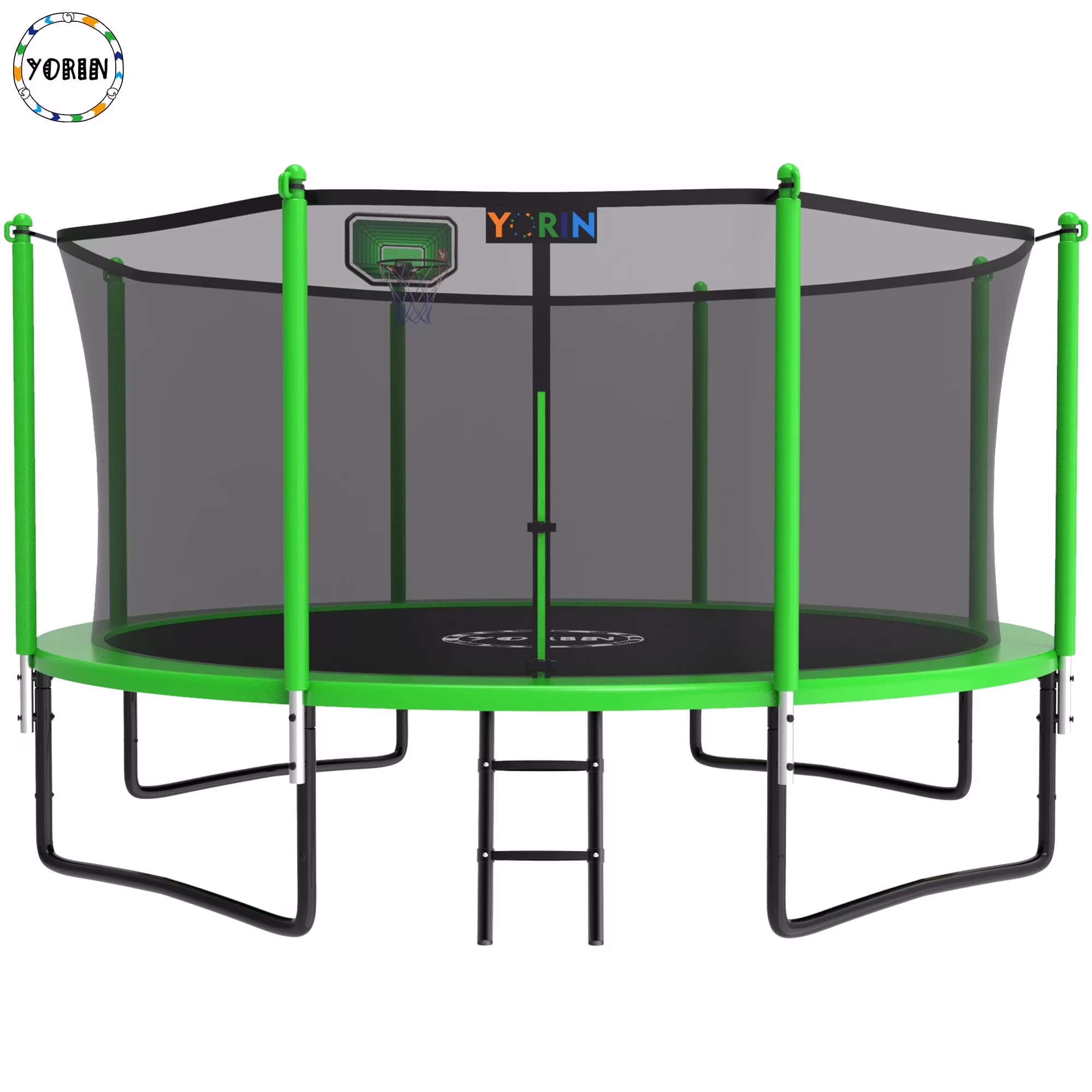 YORIN 1200LBS 12FT 14FT 15FT Trampoline for Kids Adults, Trampoline with Safety Enclosure Net, Basketball Hoop and Ladder, Outdoor Heavy-Duty Trampoline