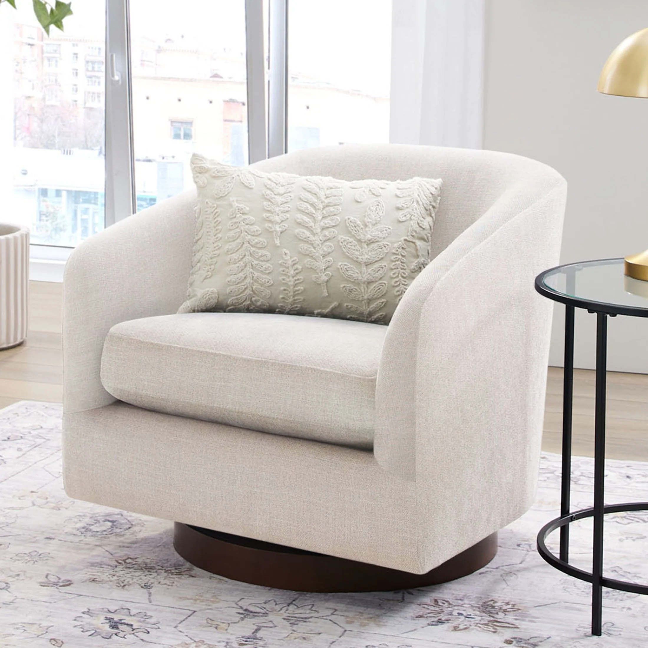 Better Homes & Gardens Bradford Wooden Base Modern Swivel Chair, Linen