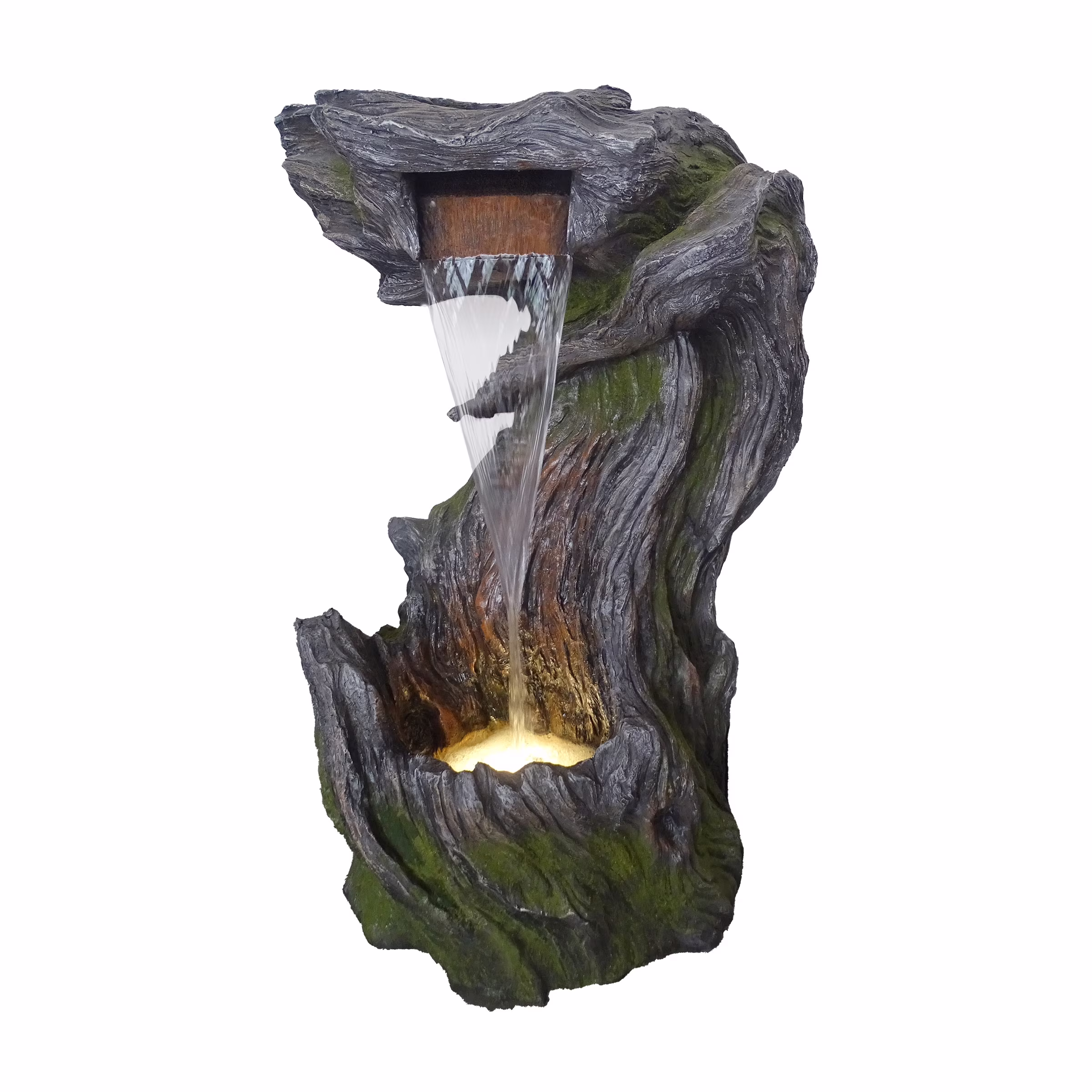 Alpine Corporation Waterfall in Realistic Tree Bark Fountain with LED Lights