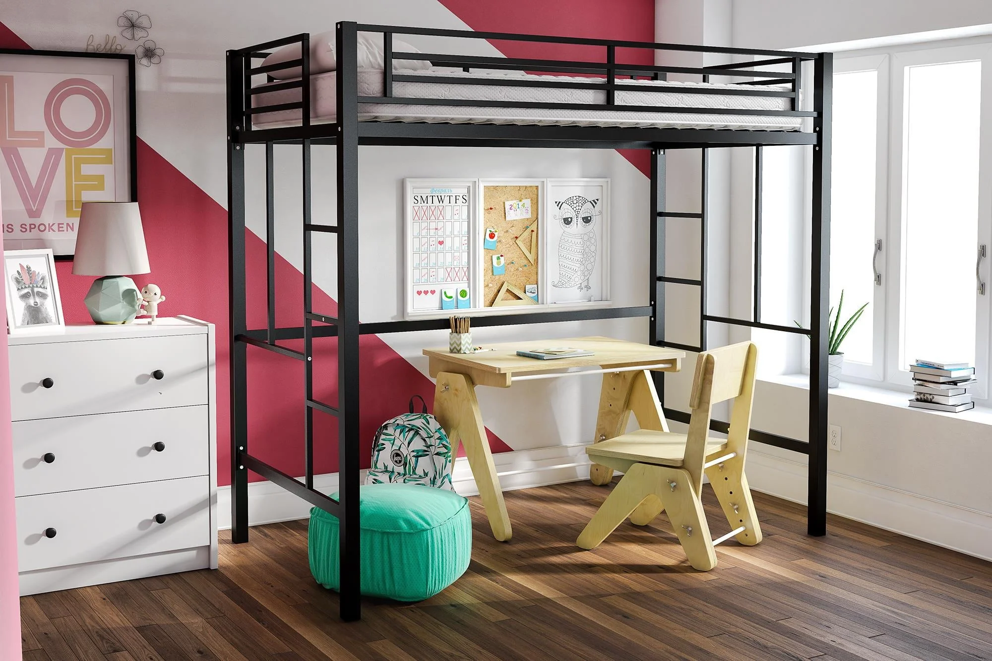 Your Zone Brittain Twin Metal Loft Bed, Black