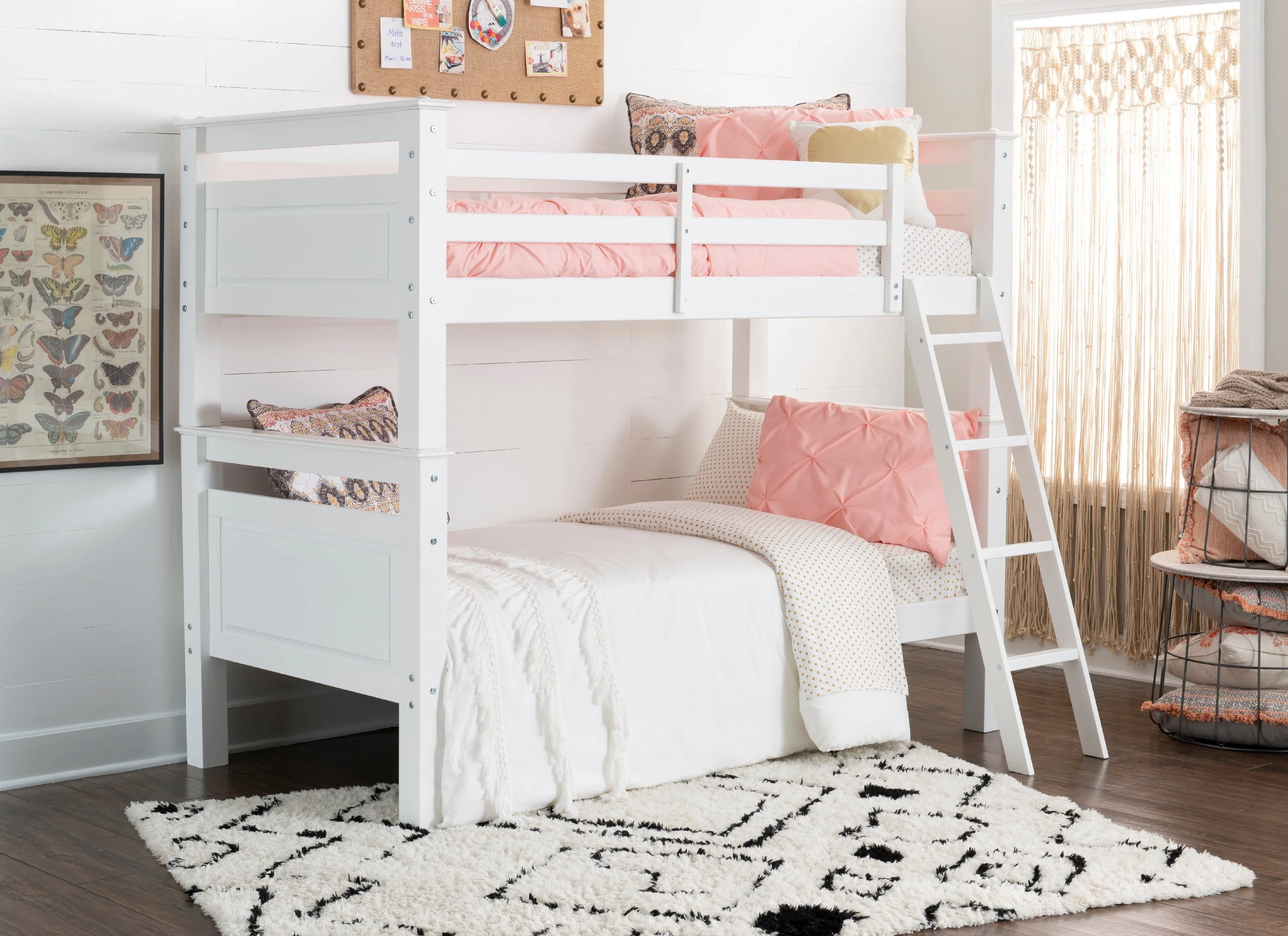 Beckett Twin Over Twin Bunk Bed with Built-In Ladder, White