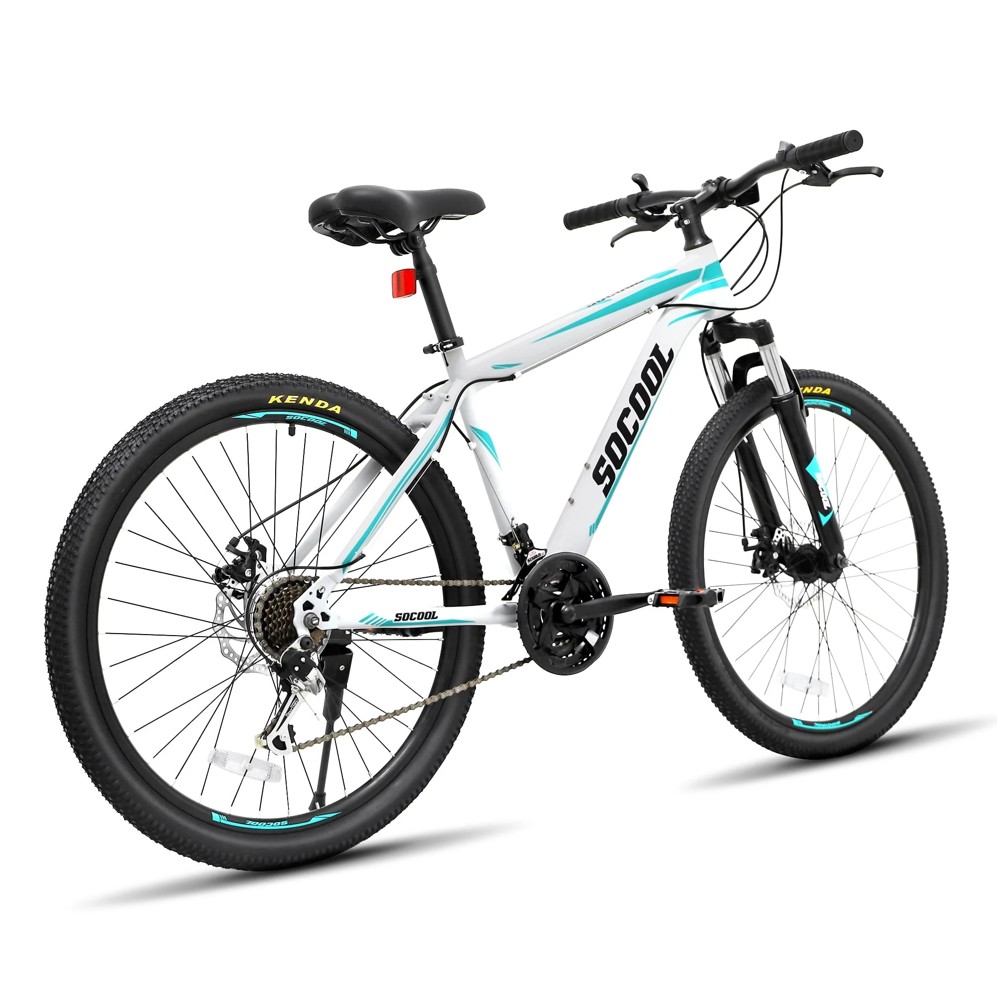 SOCOOL 21 Speed Mountain Bike, 26 Inch Bicycle with Full Suspension, Adult Road Offroad City Bike, Anti-Slip Double Disc Brake for Men Women,White and Black Bike