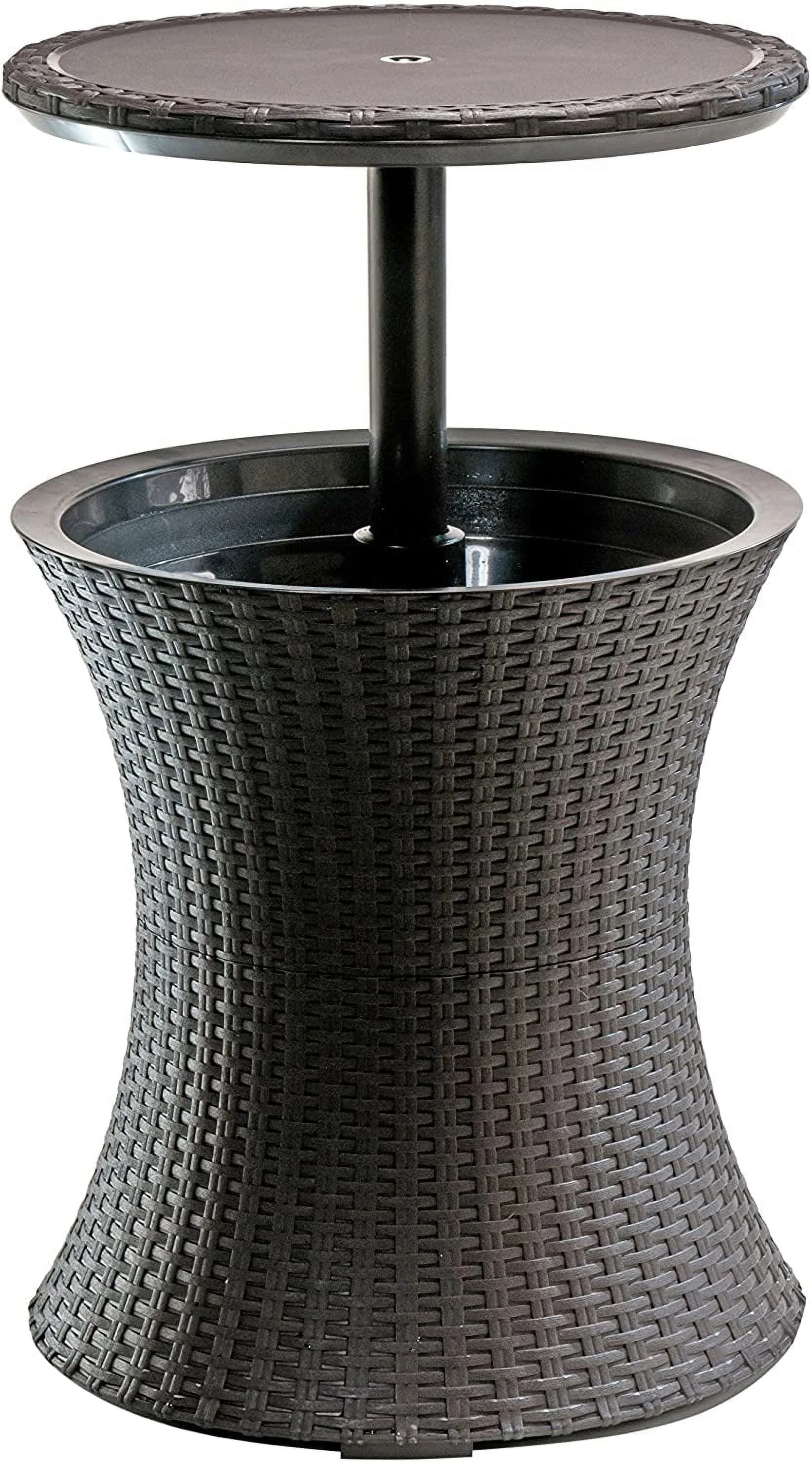 Keter Pacific 7.5 Gallon Cool Bar , Resin Outdoor Patio Beverage Cooler Table, Extra Storage, Rattan Look Brown