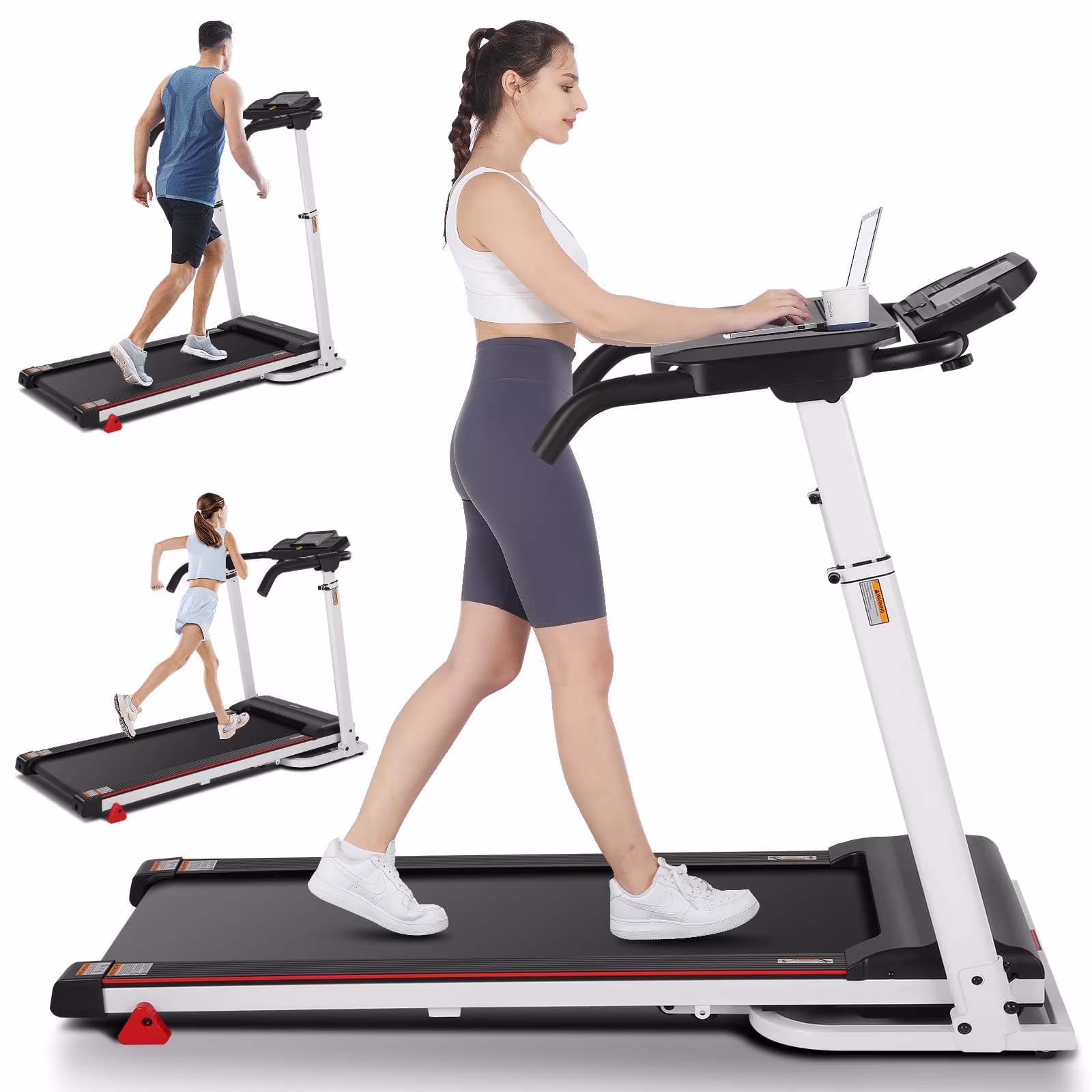 Ancheer Folding Treadmill with Incline, Treadmill with Adjustable Height Desk & Removable iPad Holder,Speed Range 0.6-7.5 mph,300 LBS Weight Capacity