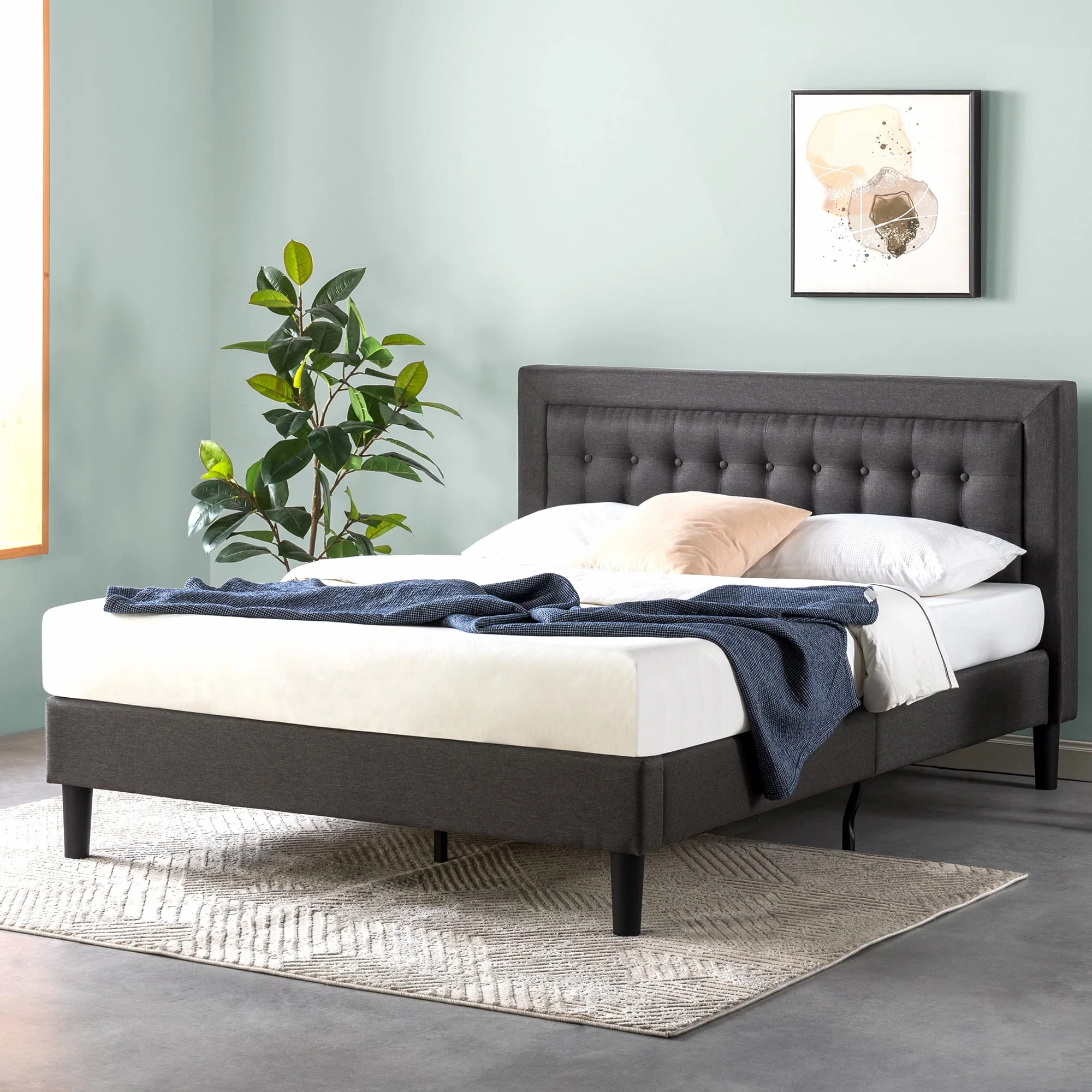 Zinus 40" Dachelle Upholstered Platform Bed Frame, Queen
