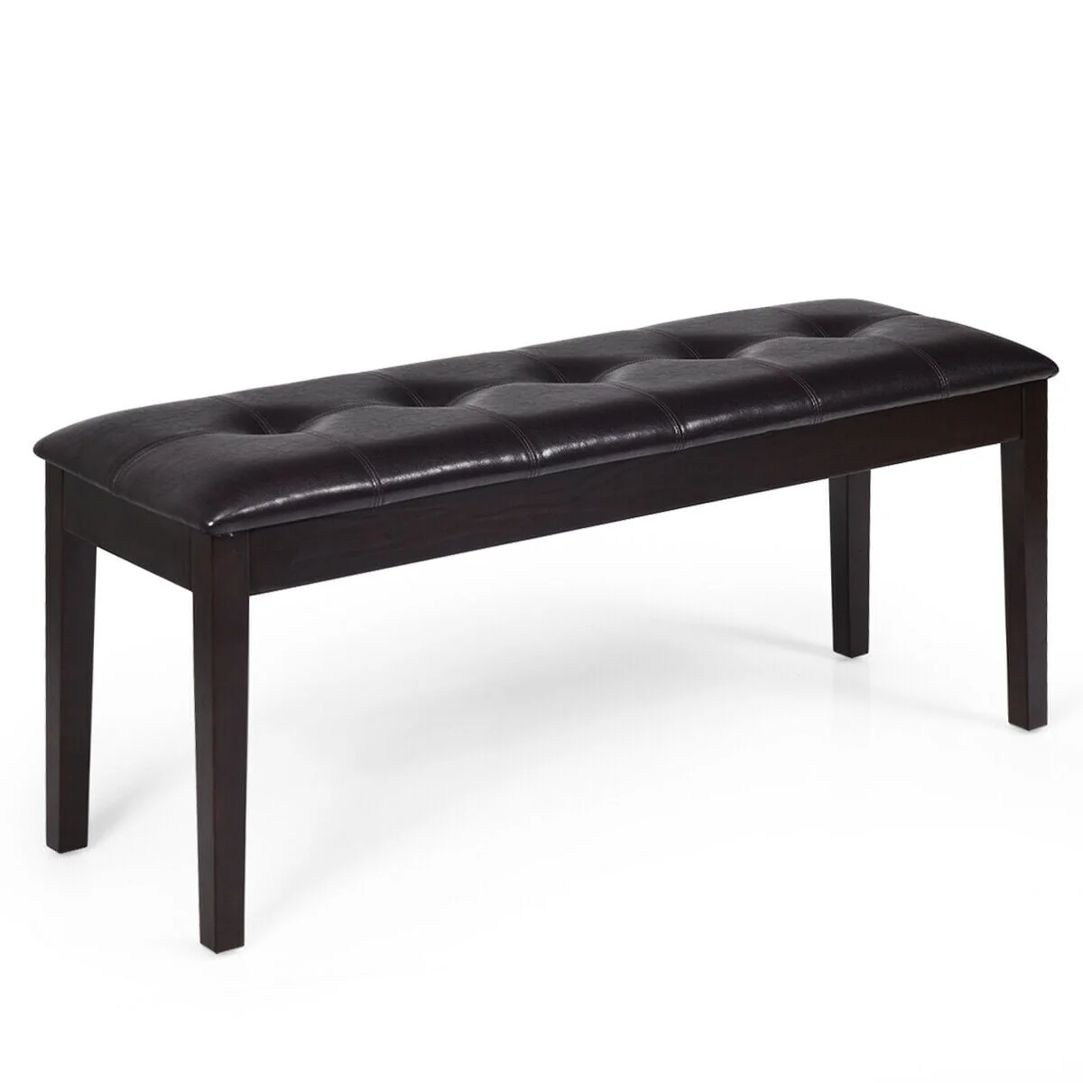 Gymax Upholstered PU Dining Room Bench Solid Wood Button Tufted Dining Room Bench