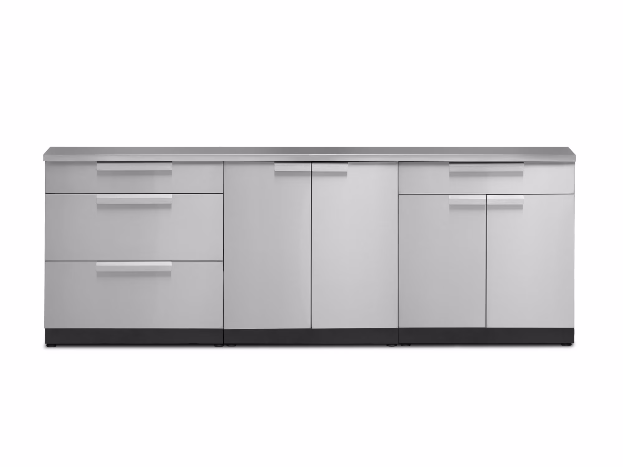 NewAge Products Outdoor Kitchen 4 Piece Cabinet Set in Stainless Steel with Countertop and Covers