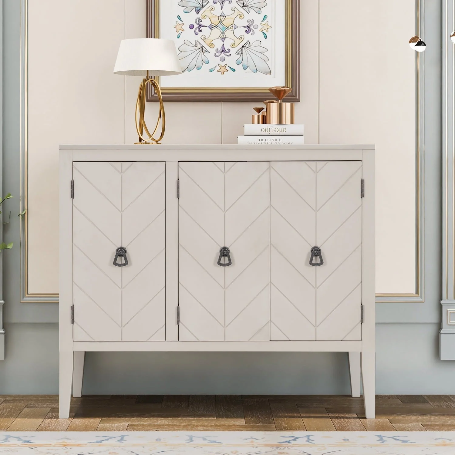Ouyessir Solid Wood Buffet Sideboard Entry Console Table ,Antique Storage Cabinet with Doors and Adjustable Shelf, for Living Room , Dining Room, Kitchen, 37" Lx15.7 Wx31.5 H,Cream White
