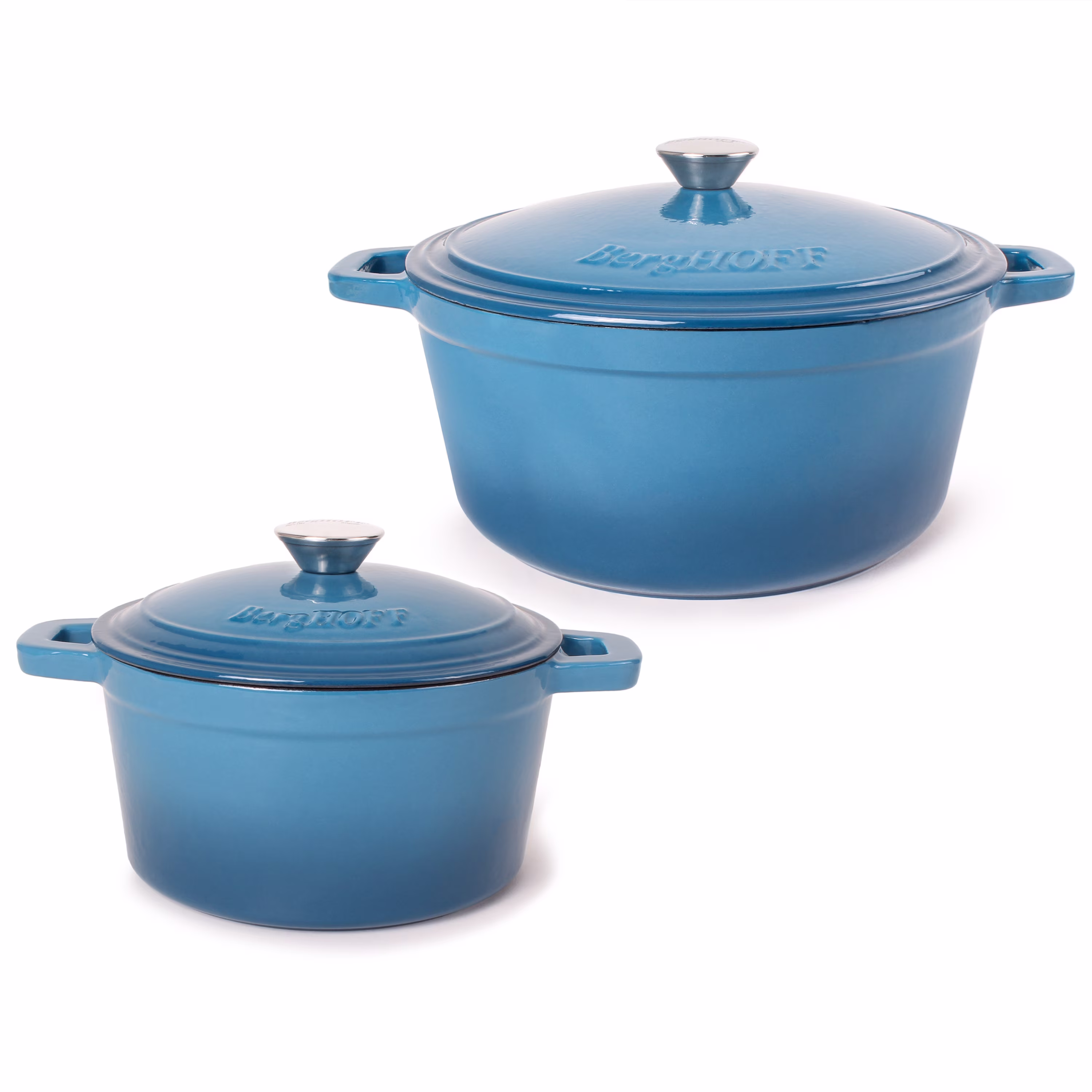 BergHOFF Neo 4Pc Cast Iron Set: 3qt. Covered Dutch Oven & 7qt. Covered Stockpot, Blue