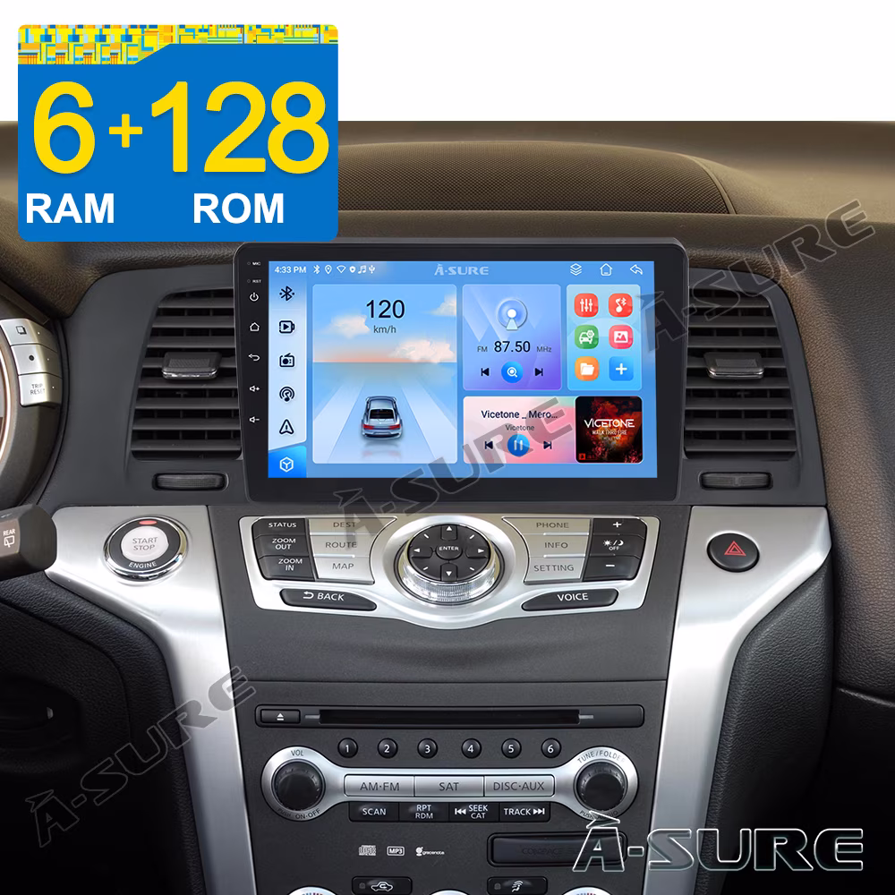 ASURE 8 Core 6+128GB Android 13 Car Radio Stereo for Nissan Murano 2009-2014 Wireless CarPlay Bluetooth WiFi 4G LTE GPS DSP