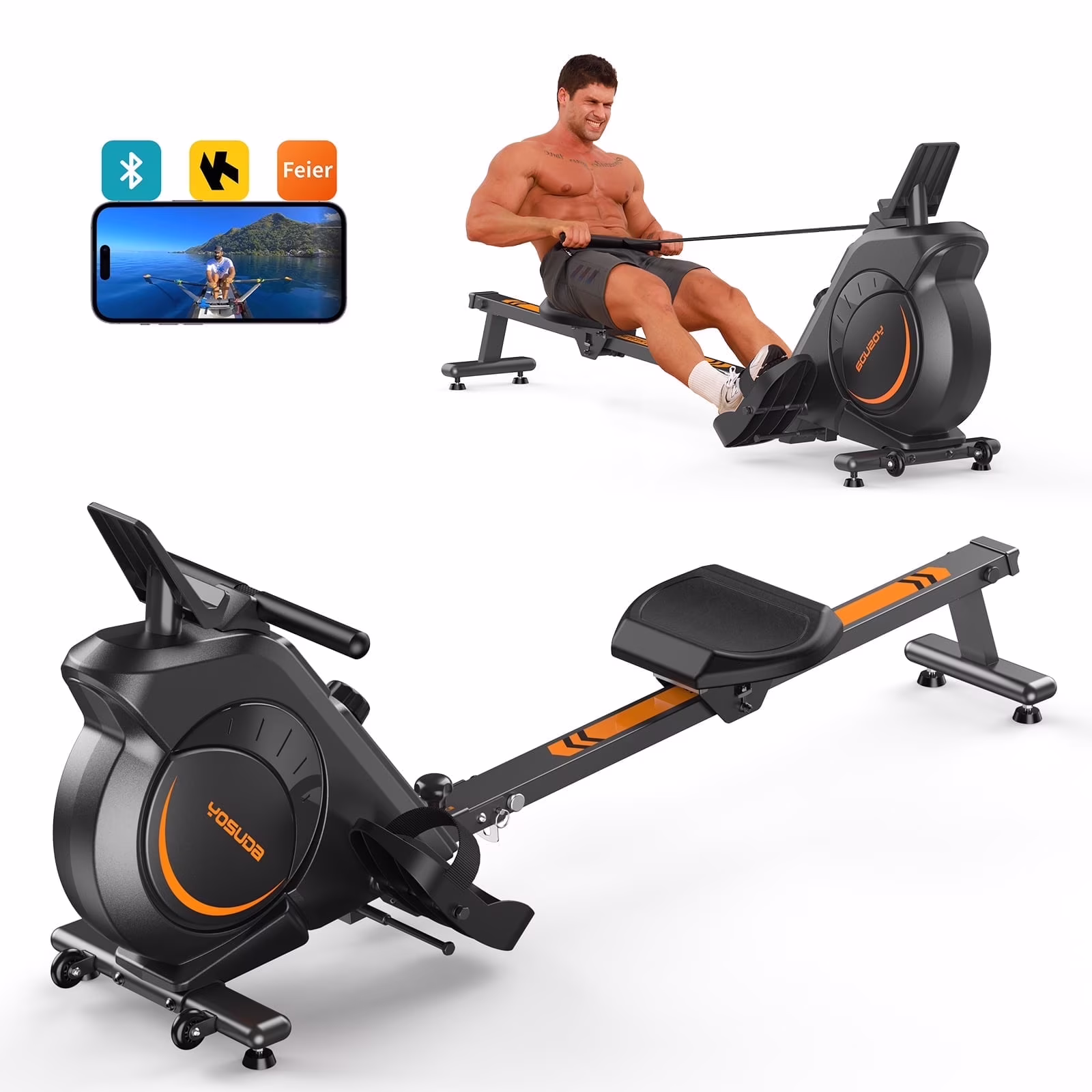 YOSUDA Magnetic Rowing Machine 350 LB Weight Capacity - Foldable Rower for Home Use with Bluetooth, App Supported, Tablet Holder and Comfortable Seat Cushion