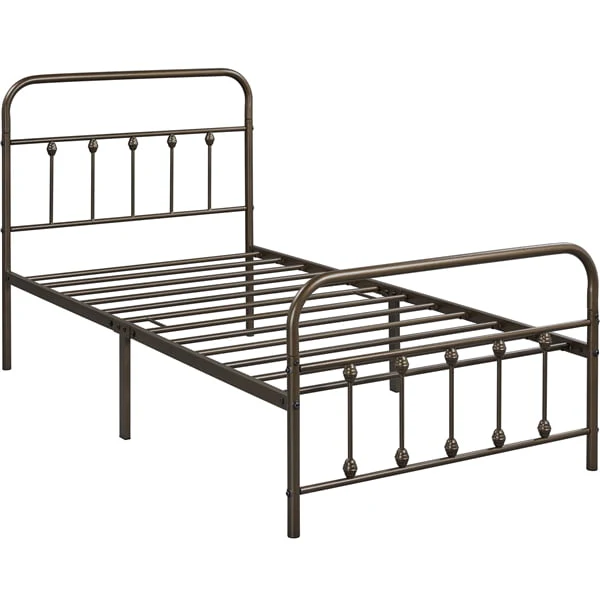 Smile Mart Metal Platform Twin Bed with High Headboard, Bronze