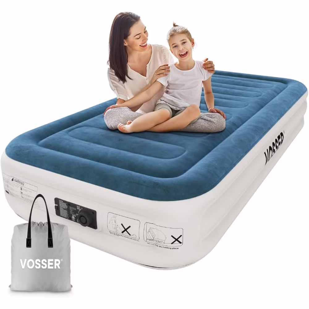 Twin Air Mattress with Built-in Pump, Fast & Easy Inflation/Deflation Inflatable Mattress, Foldable Blow Up Mattress with Storage Bag, Inflatable Bed For Home,Camping,Guests