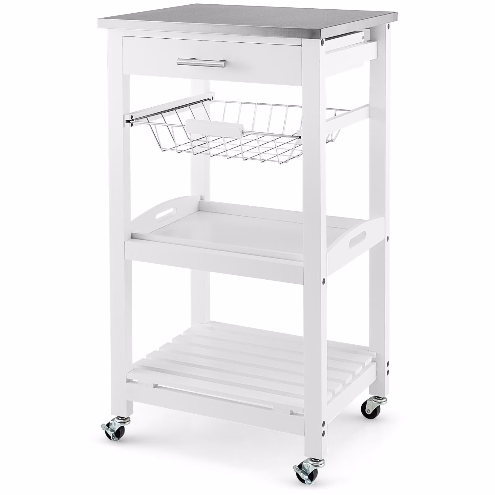 Giantex Rolling Kitchen Island Cart, Storage Utility Serving Cart w/Stainless Steel Tabletop