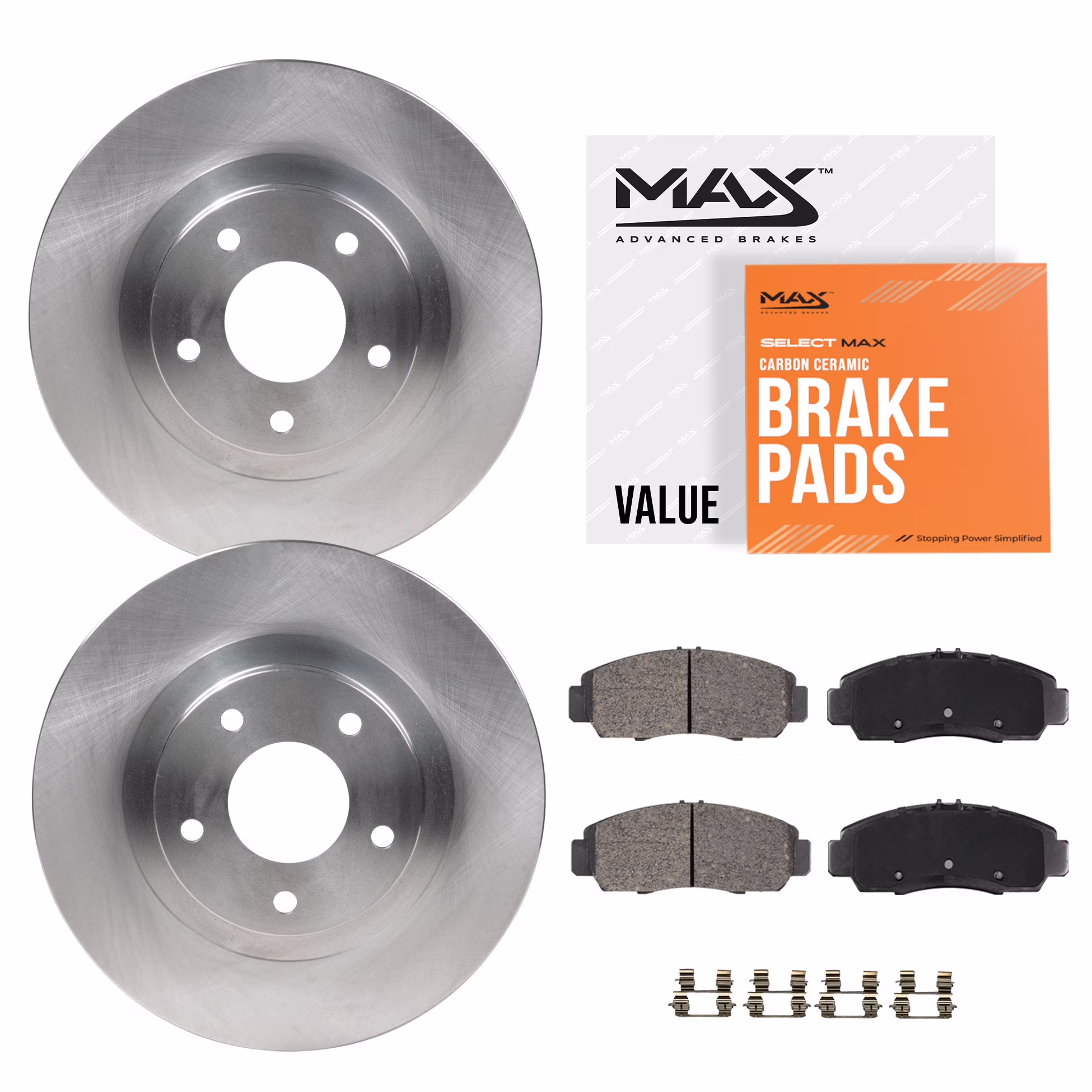 Max Advanced Brakes - Brake Kit for 2008 Chevy Cobalt HHR Malibu Pontiac G5 2005-2007 G6 Pursuit Saturn Aura Ion Front Replacement Disc Brake Rotors and Ceramic Brake Pads