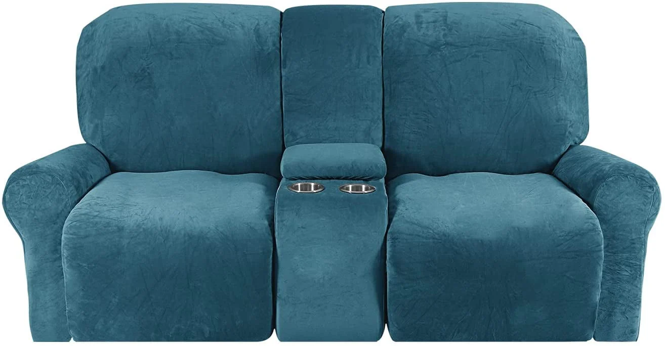 TOPCHANCES Reclining Love Seat with Middle Console Slipcover, 8 Pieces Velvet  Stretch Sectional Recliner Sofa Slipcover with Cup Holders, 2 Seat Love Seat Recliner Cover, Thick, Soft, Washable