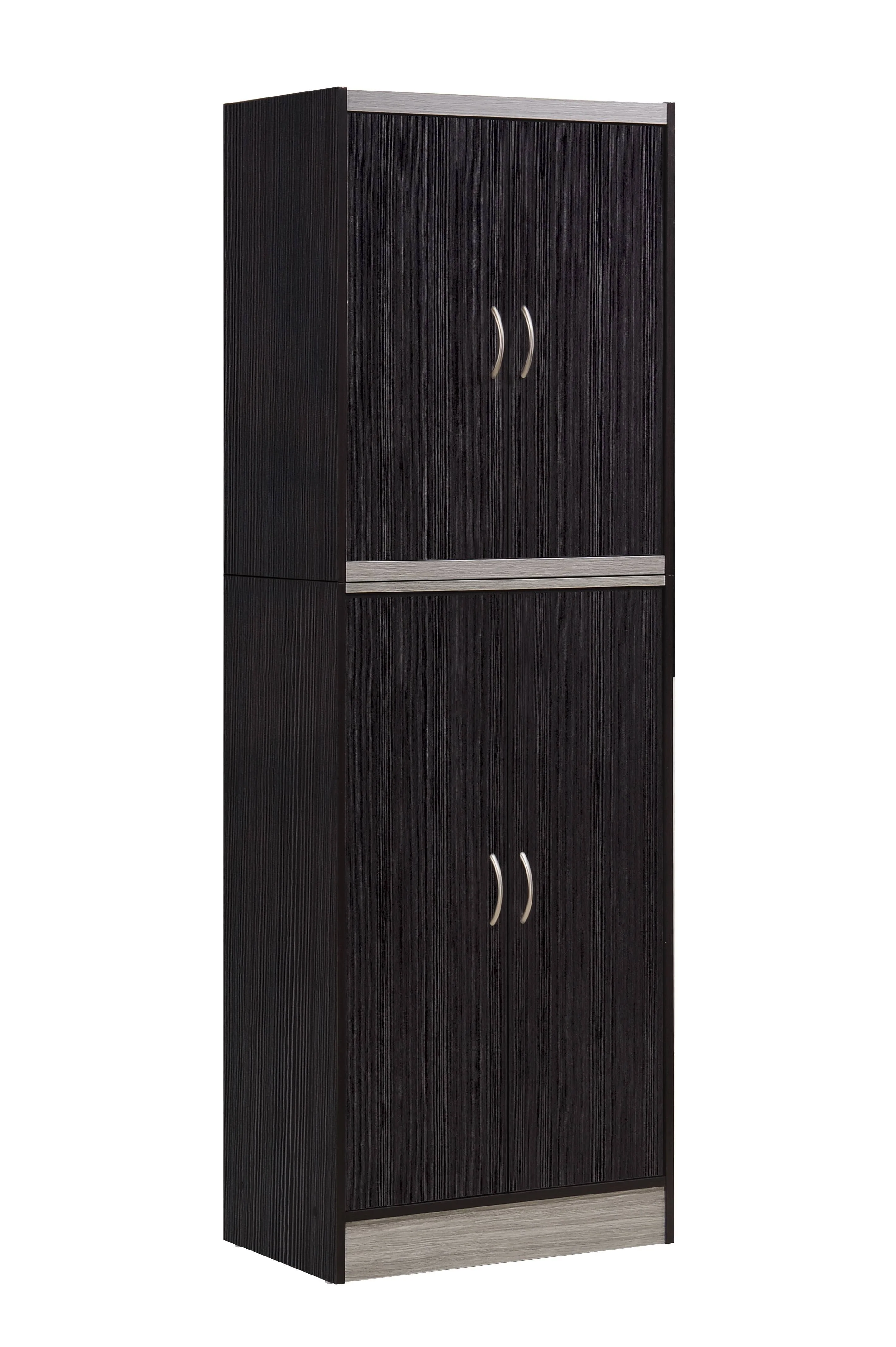 Hodedah 4-Door Kitchen Pantry with 4-Shelves, Chocolate-Grey