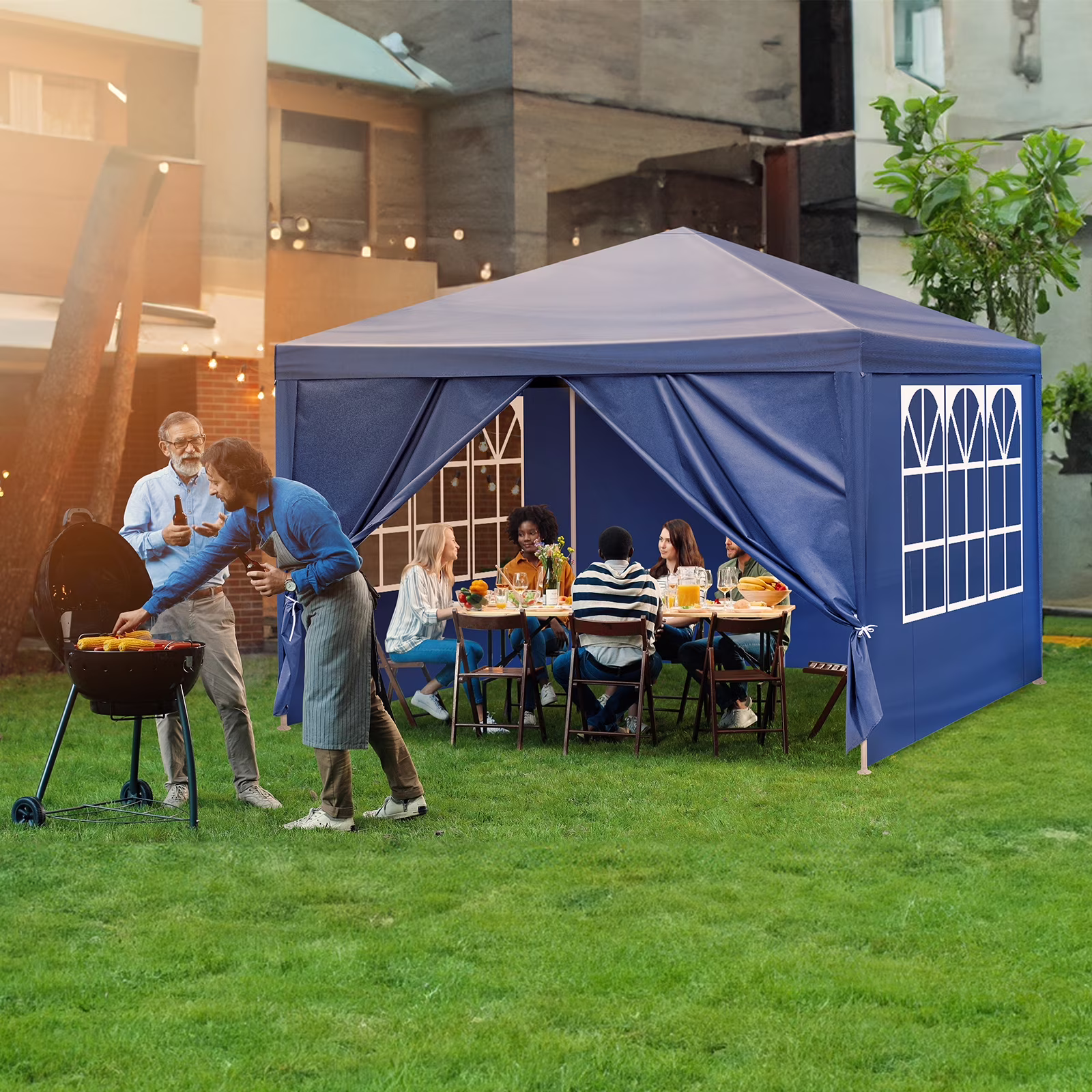 GVN 10'x10' Outdoor Canopy, Gazebo Waterproof Outdoor Canopy Patio Tent Party Tent for Wedding BBQ Cater, UV Resistant Waterproof Canopy Tent for Outdoor Events, Patio Backyard, Blue
