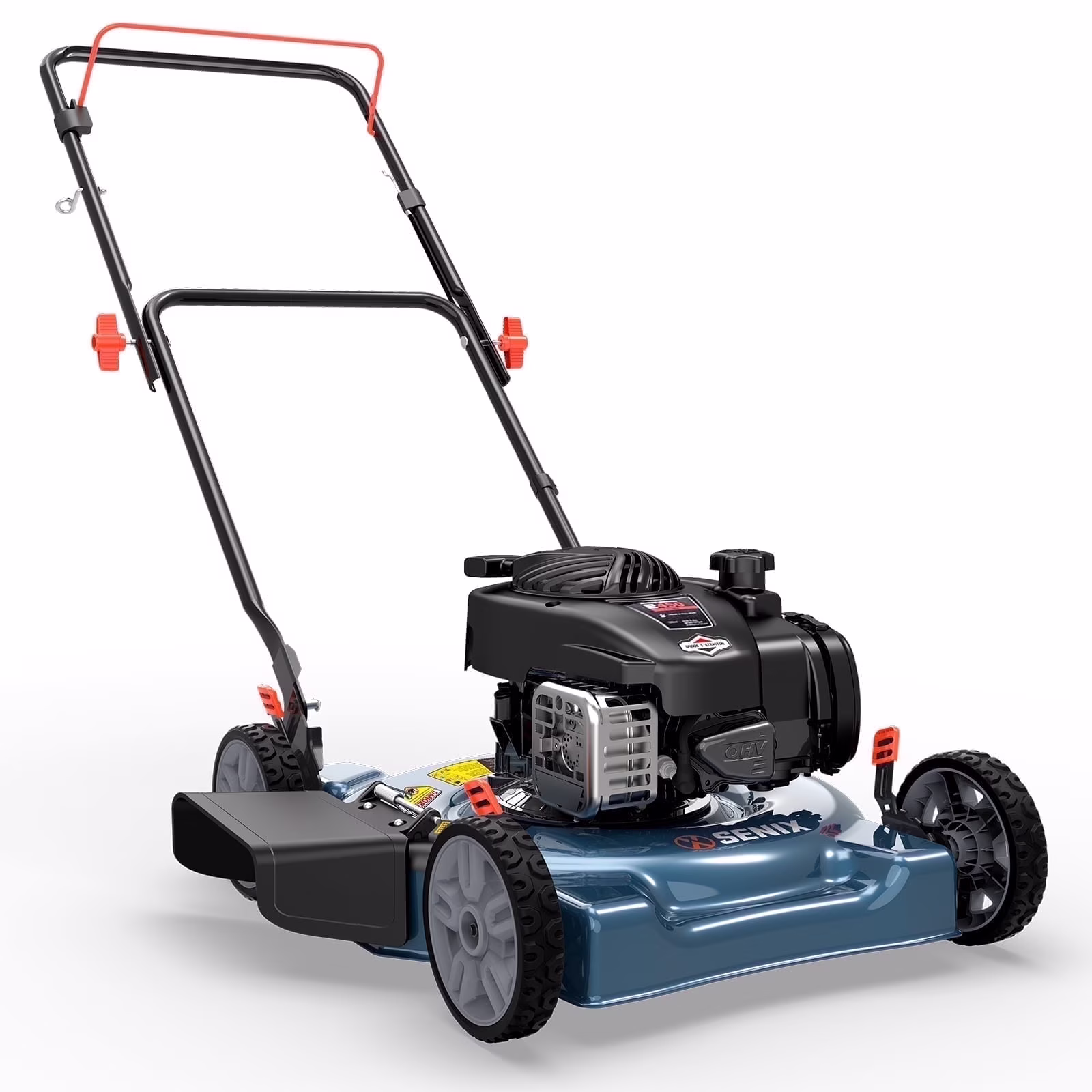 SENIX Gas Lawn Mower 20in Cutting Blade 21in Cutting Deck, 125 cc 4-Cycle Made in USA Briggs & Stratton Engine Push Mower, Side Discharge, 5-Position Height Adjustment, LSPG-L3