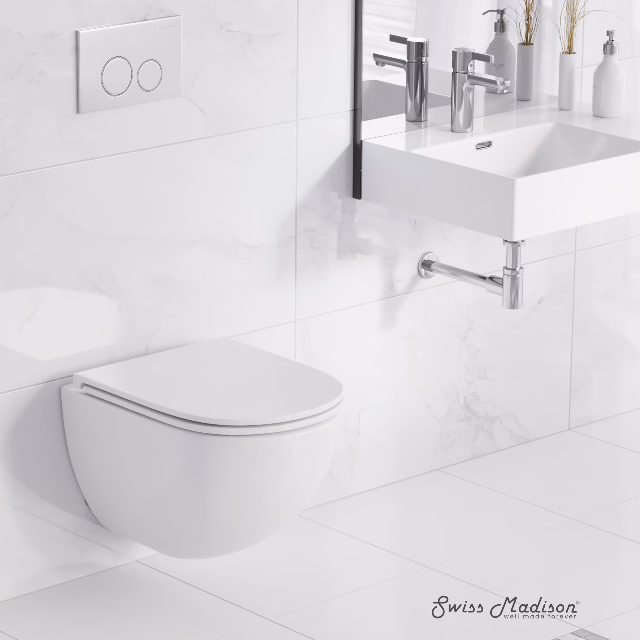 Swiss Madison Well Made Forever SM-WK449-01W - St. Tropez Wall Hung Toilet Bundle, Glossy White
