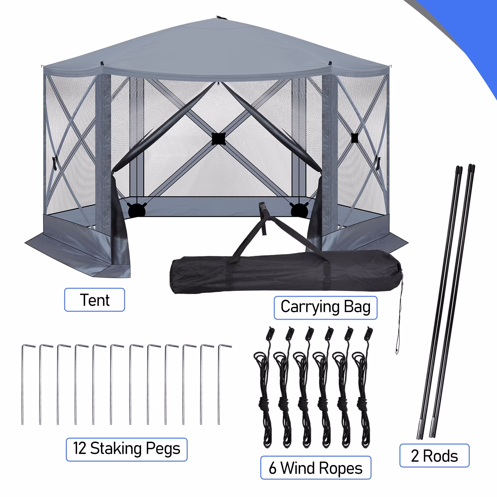 12x12ft Pop-Up Canopy with 6 Mesh Sidewalls, Outdoor Screen Tent with Mosquito Netting, Zipper Door,  Carry Bag for Yard Party Events Camping Picnic, Gray