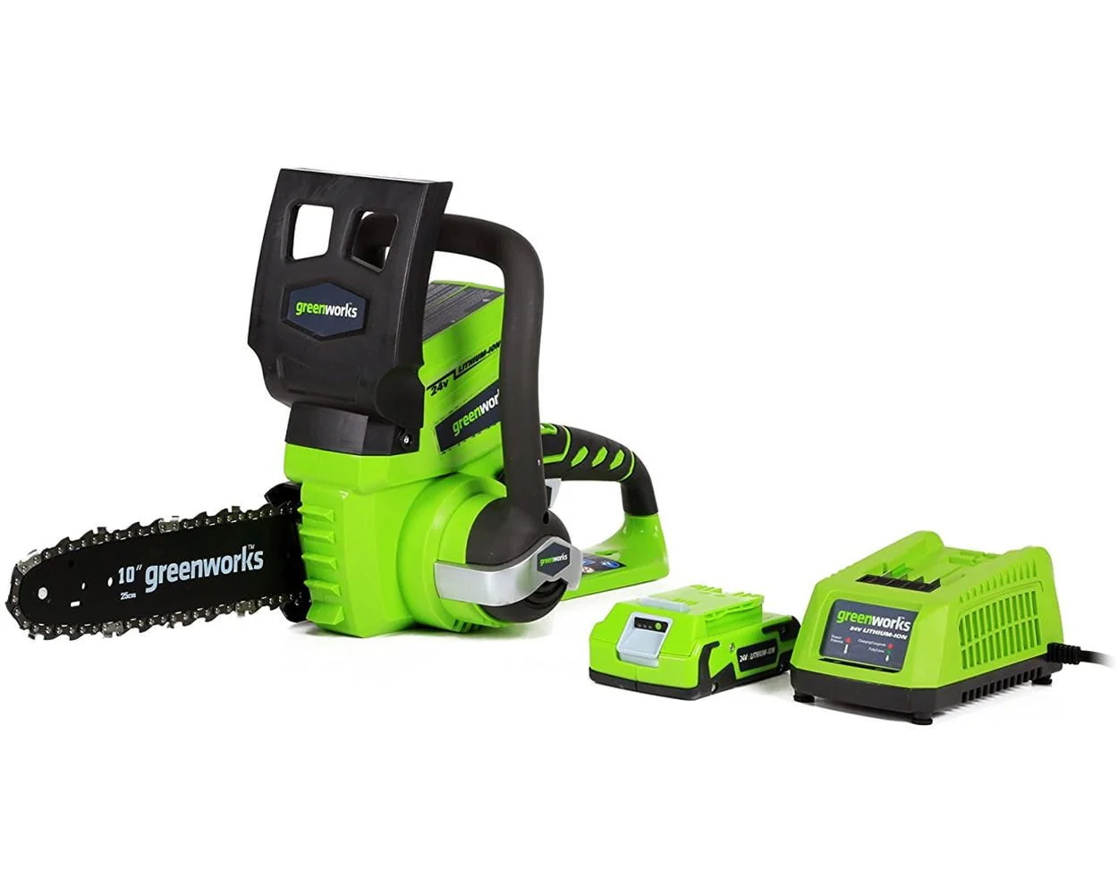 Greenworks 24V 10" Cordless Chainsaw with 2.0 Ah Battery and Charger, 20362