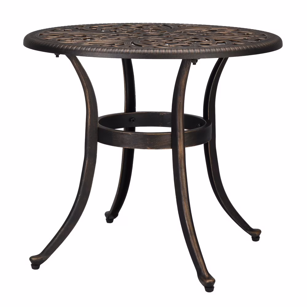 IVV 23.6" Cast Aluminum Round Side Table, All-Weather Accent Patio Coffee Table with 2" Umbrella Hole for Outdoor Bistro Porch Garden Lawn (Bronze)