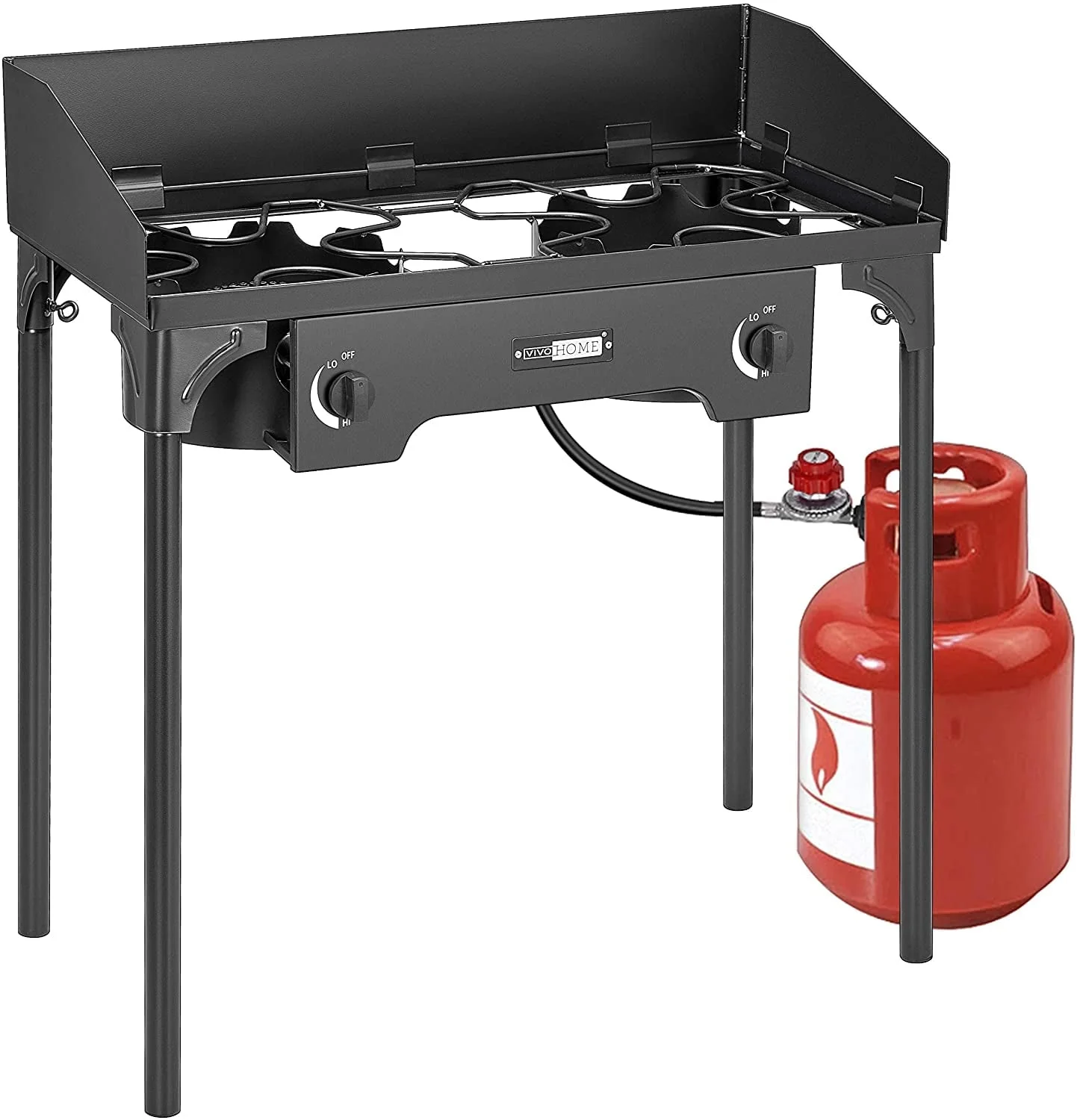 VIVOHOME Double Burner Stove, Dual Propane with Windscreen and Detachable Legs Stand, Max. 150000 BTU/Hr