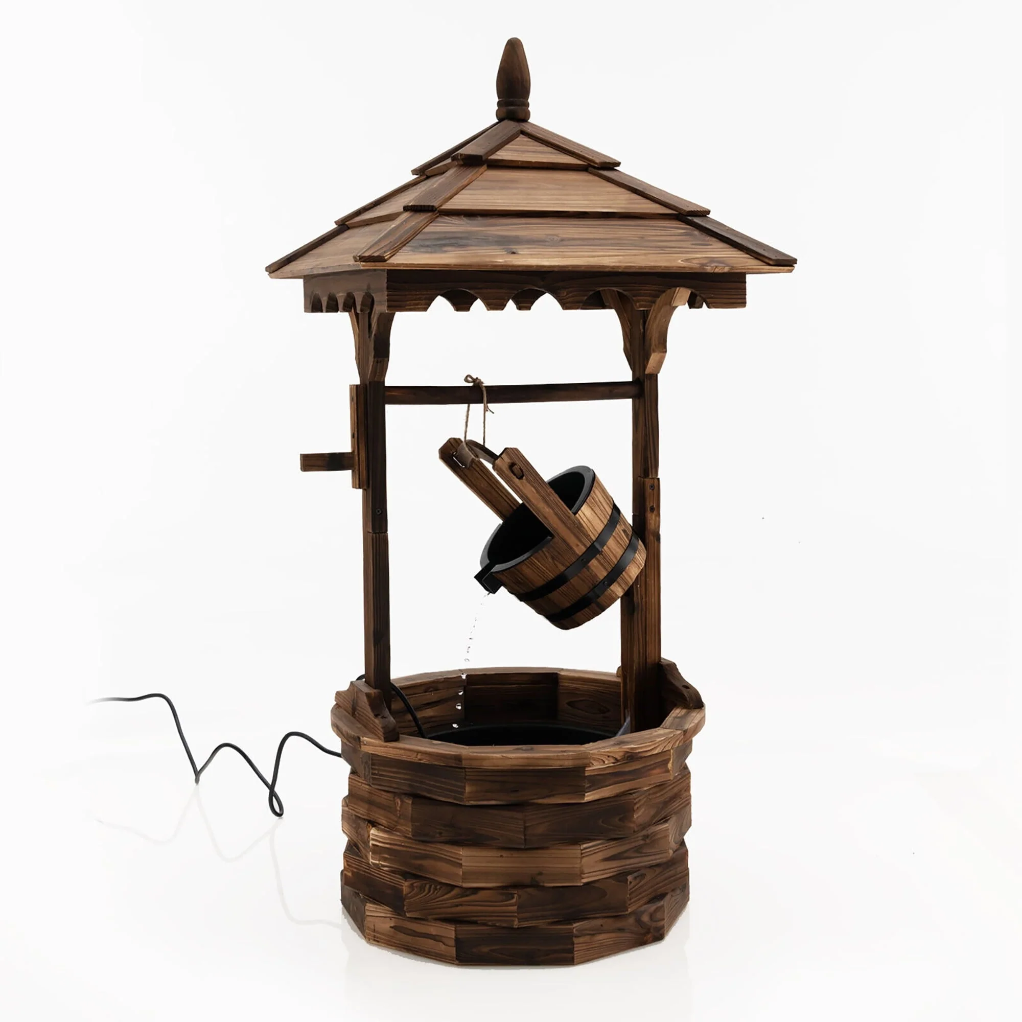 Gymax Rustic Wishing Well Fountain Outdoor Patio Wooden Water Fountain w/ Electric Pump