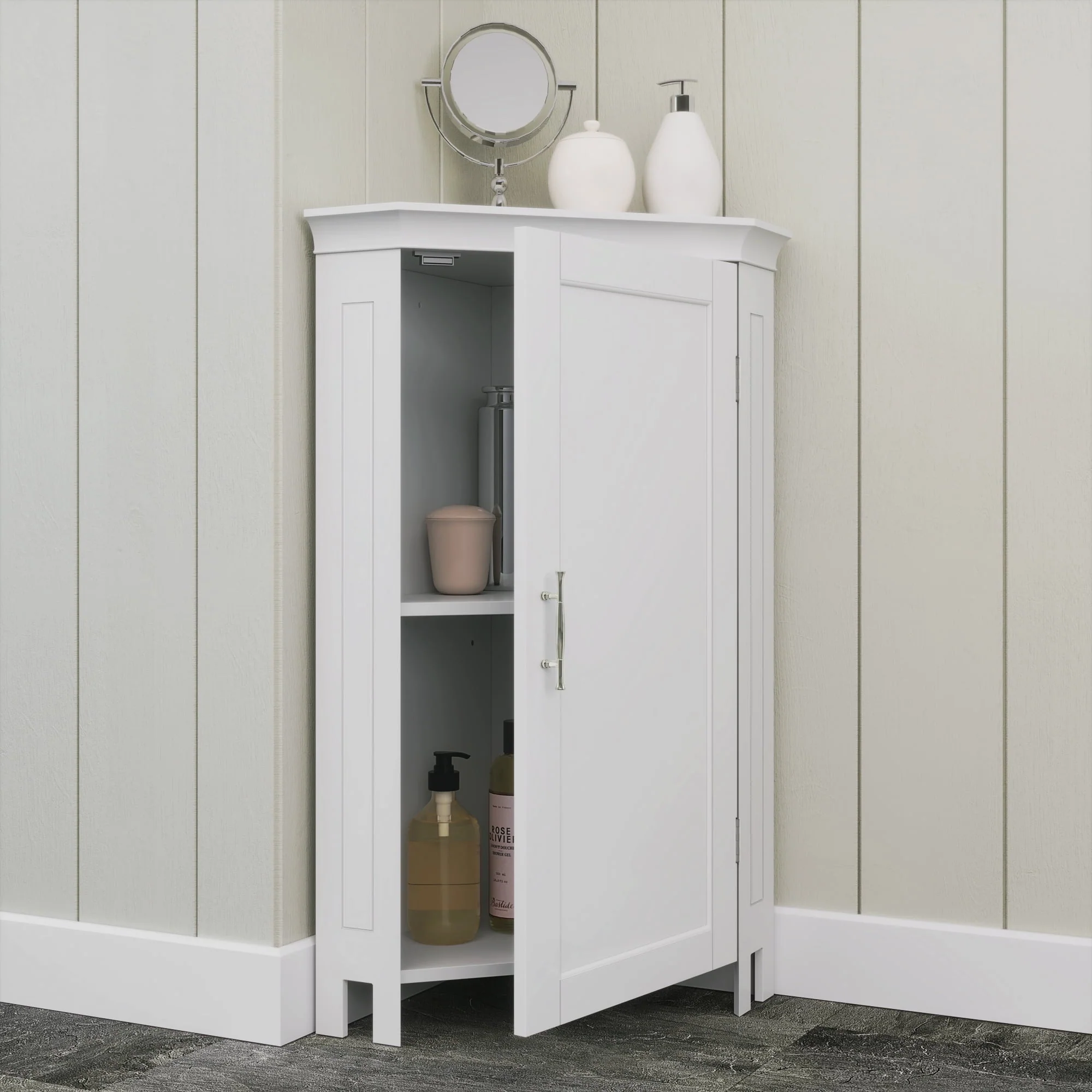 RiverRidge Somerset Single Door Corner Cabinet, White