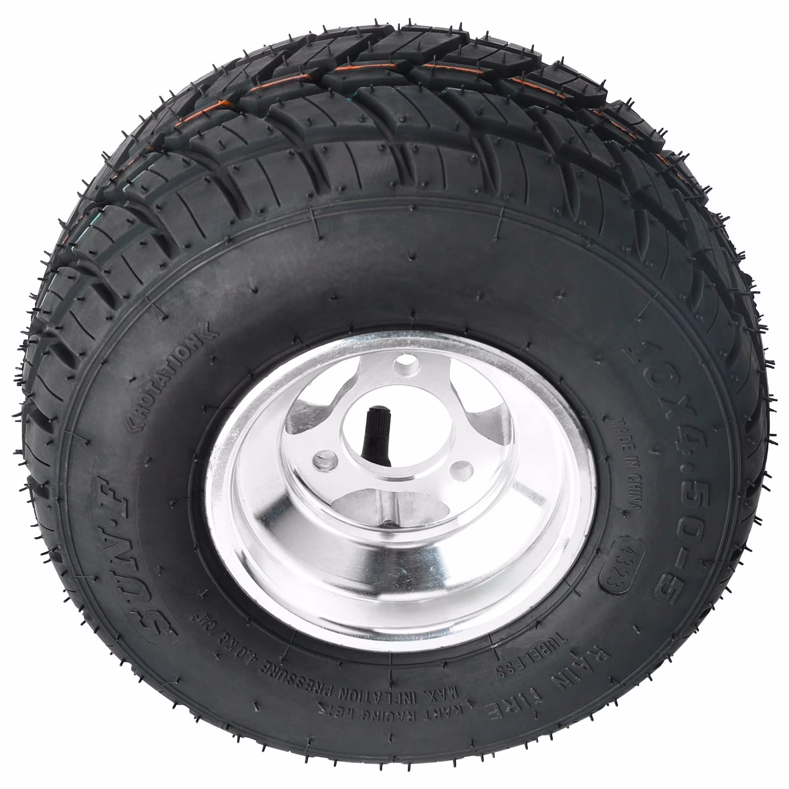 High Performace Go Kart Tire and Rim, 10x4.50-5 Go Kart Front Wheel and Tire Fit Bolt Pattern 48mm w/ 3 Holes for Go Kart Drift Trike Buggy Racing Cart, Non-Slip Tread, Aluminum Alloy Rim (1)