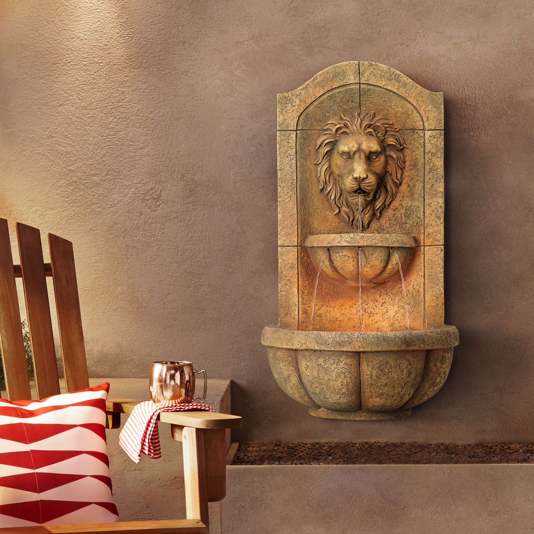 Royal Lion Head 29 1/2" High Large Italian Indoor Outdoor Decor Faux Stone Wall Fountain with Light LED Garden